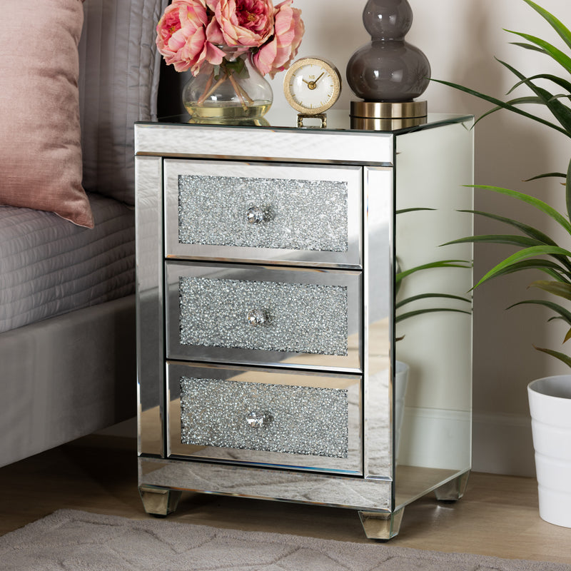 Baxton Studio Ralston Contemporary Glam and Luxe Mirrored 3-Drawer End Table | Cabinets | Modishstore