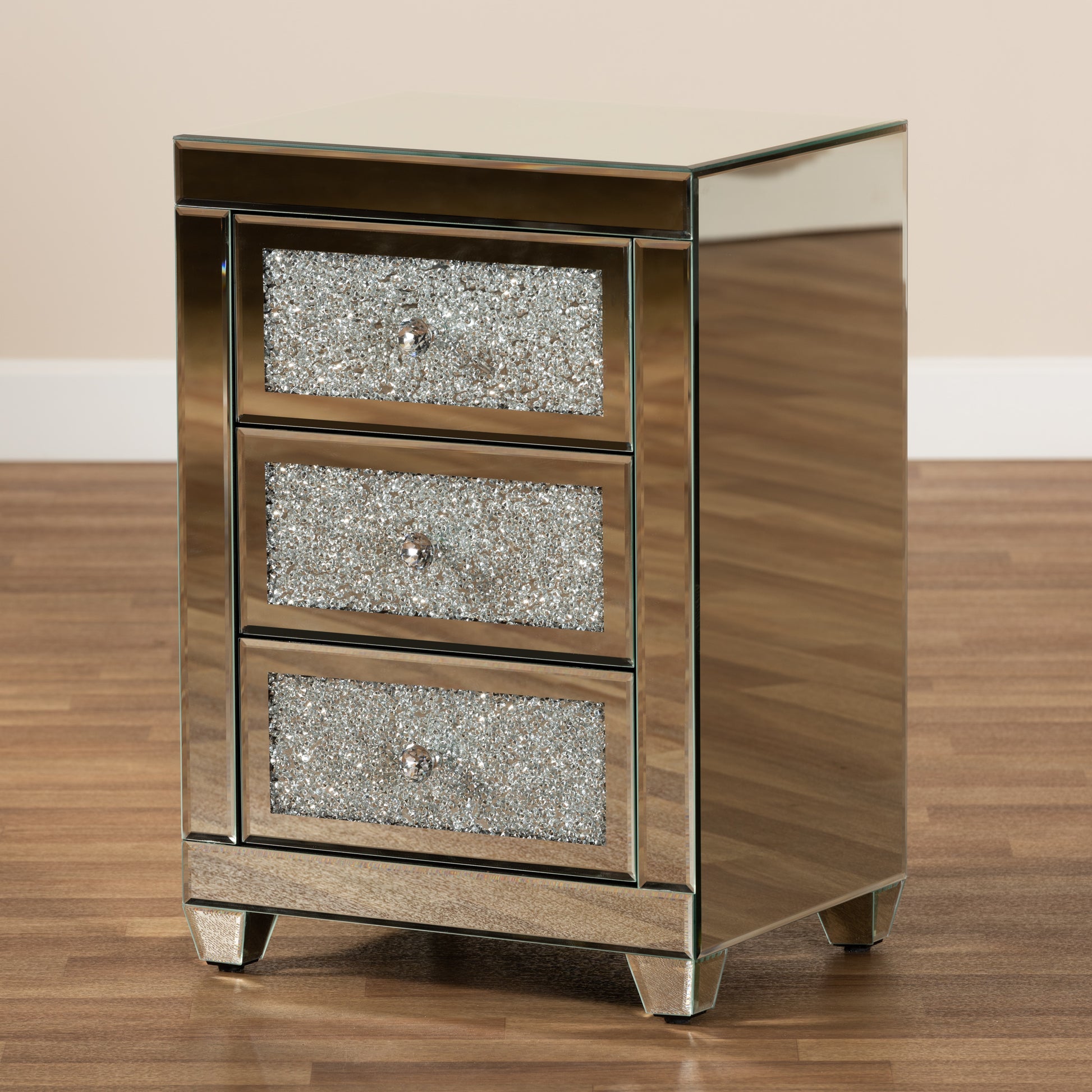 Baxton Studio Ralston Contemporary Glam and Luxe Mirrored 3-Drawer End Table | Cabinets | Modishstore - 8