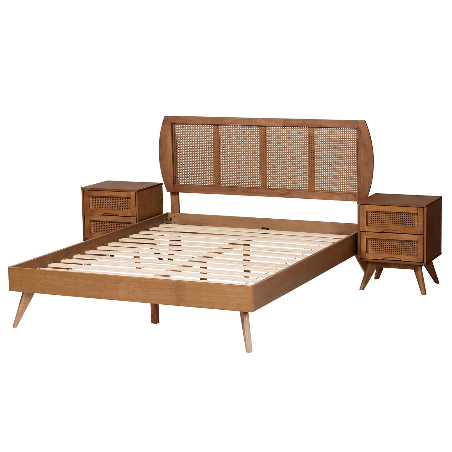 Baxton Studio Asami Mid-Century Modern Walnut Brown Finished Wood and Woven Rattan Queen Size 3-Piece Bedroom Set | Bedroom Sets | Modishstore - 6