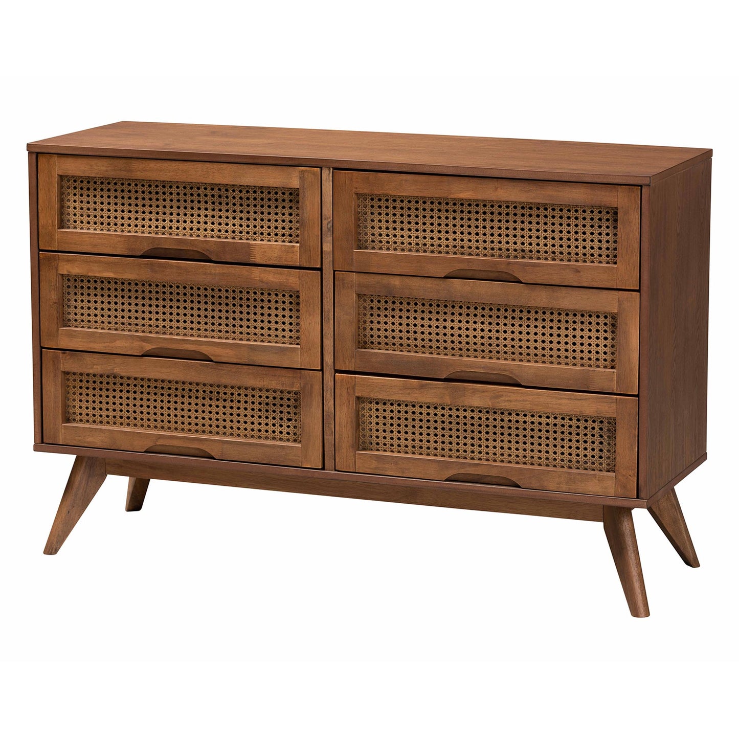 Baxton Studio Asami Mid-Century Modern Walnut Brown Finished Wood and Woven Rattan Queen Size 5-Piece Bedroom Set | Bedroom Sets | Modishstore - 11