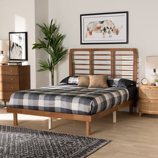 Baxton Studio Petra Mid-Century Modern Ash Walnut Finished Wood Queen Size Platform Bed | Beds | Modishstore