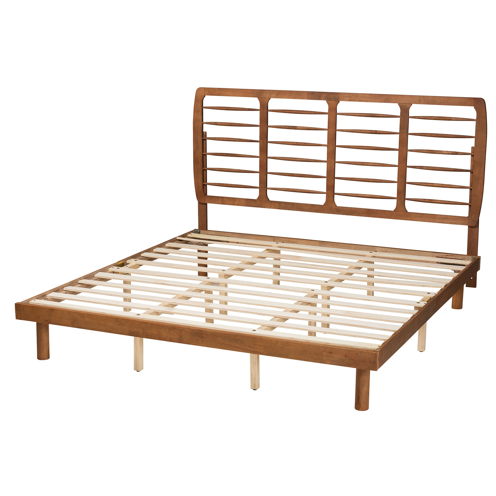 Baxton Studio Petra Mid-Century Modern Ash Walnut Finished Wood King Size Platform Bed | Beds | Modishstore - 6