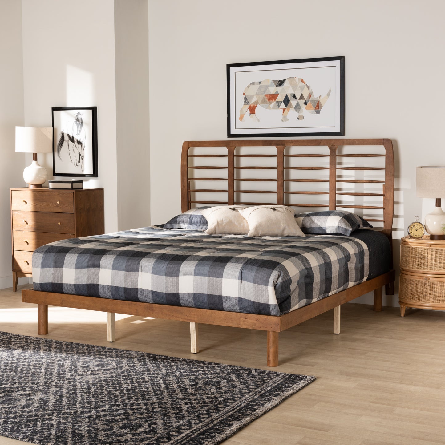 Baxton Studio Petra Mid-Century Modern Ash Walnut Finished Wood King Size Platform Bed | Beds | Modishstore