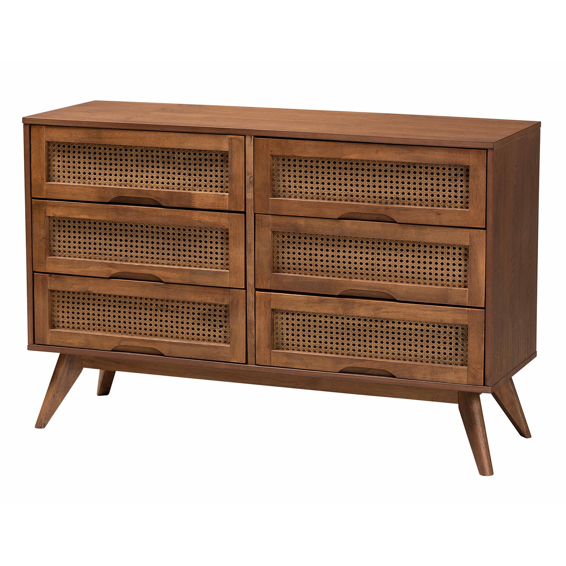 Baxton Studio Melora Mid-Century Modern Walnut Brown Finished Wood and Rattan Twin Size 4-Piece Bedroom Set | Bedroom Sets | Modishstore - 11