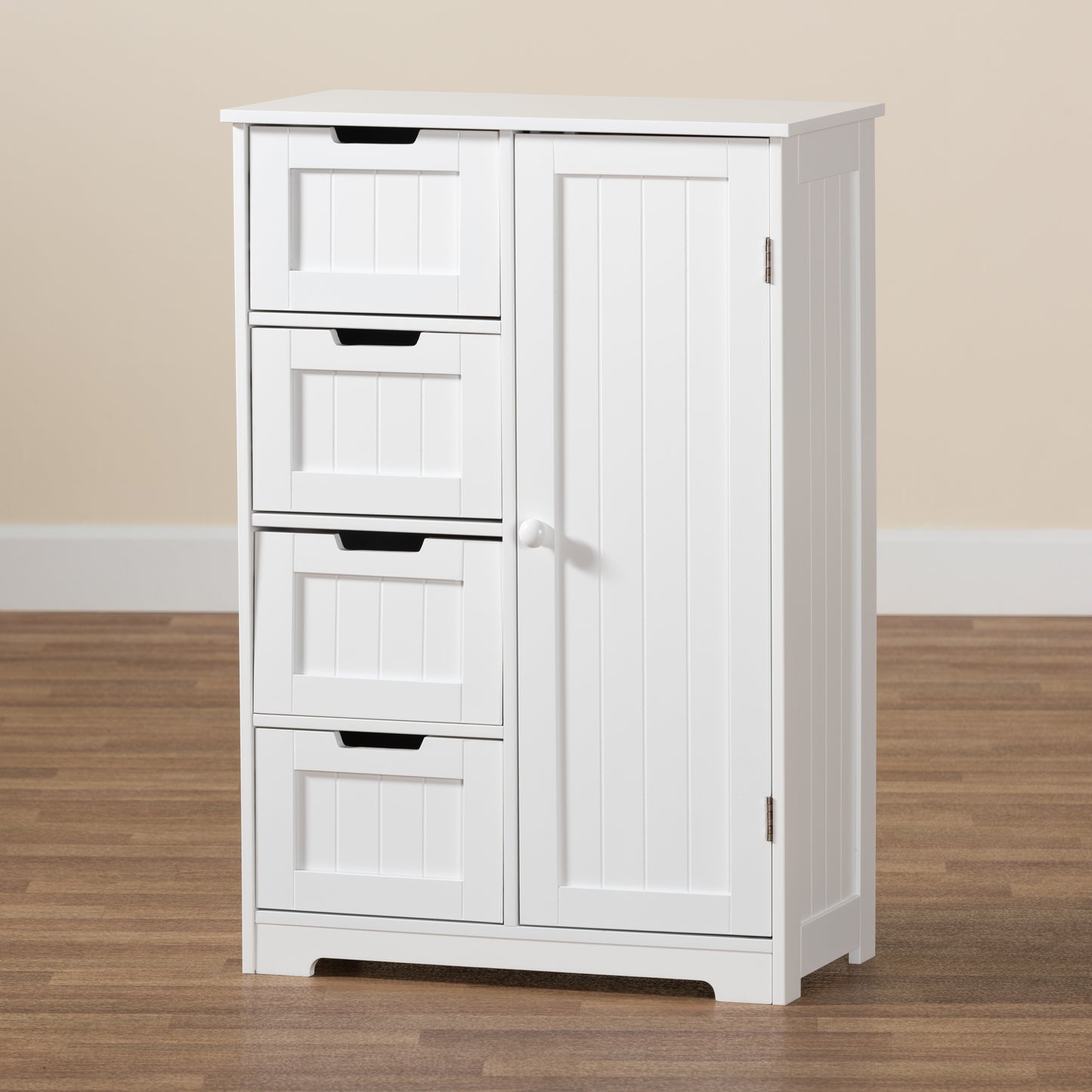 Baxton Studio Bauer Modern and Contemporary White Finished Wood 4-Drawer Bathroom Storage Cabinet | Cabinets | Modishstore - 10