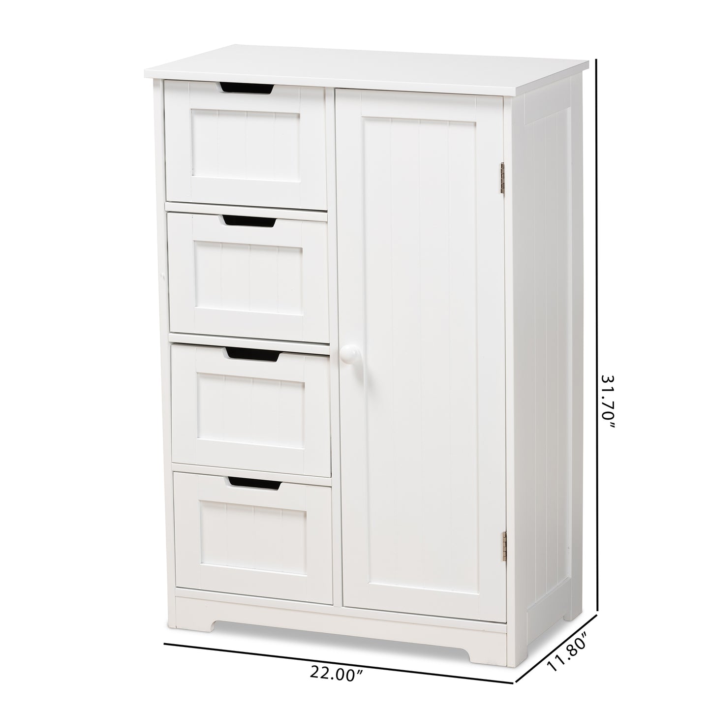 Baxton Studio Bauer Modern and Contemporary White Finished Wood 4-Drawer Bathroom Storage Cabinet | Cabinets | Modishstore - 8