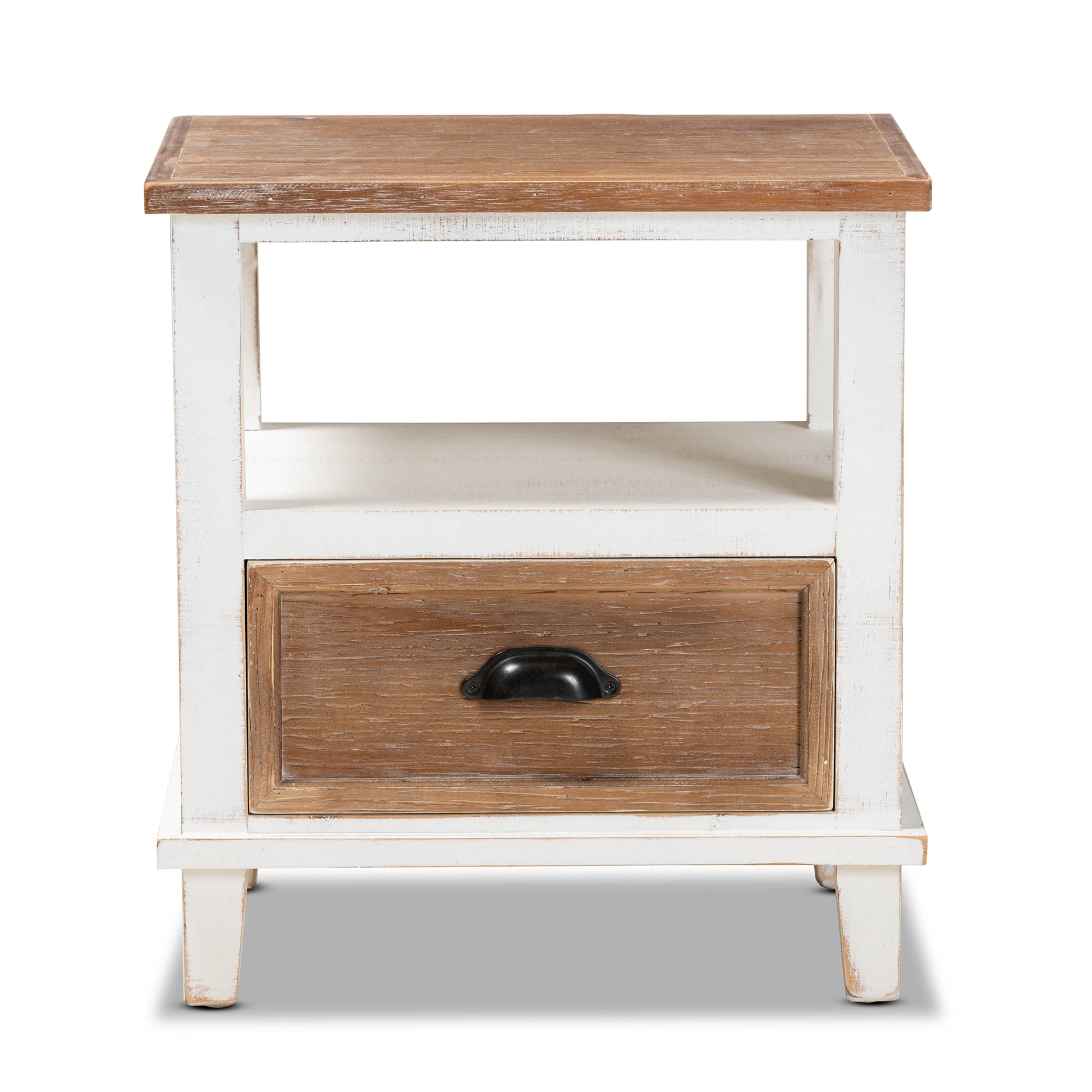 Baxton Studio Glynn Rustic Farmhouse Weathered Two-Tone White and Oak Brown Finished Wood 1-Drawer End Table | Cabinets | Modishstore - 6