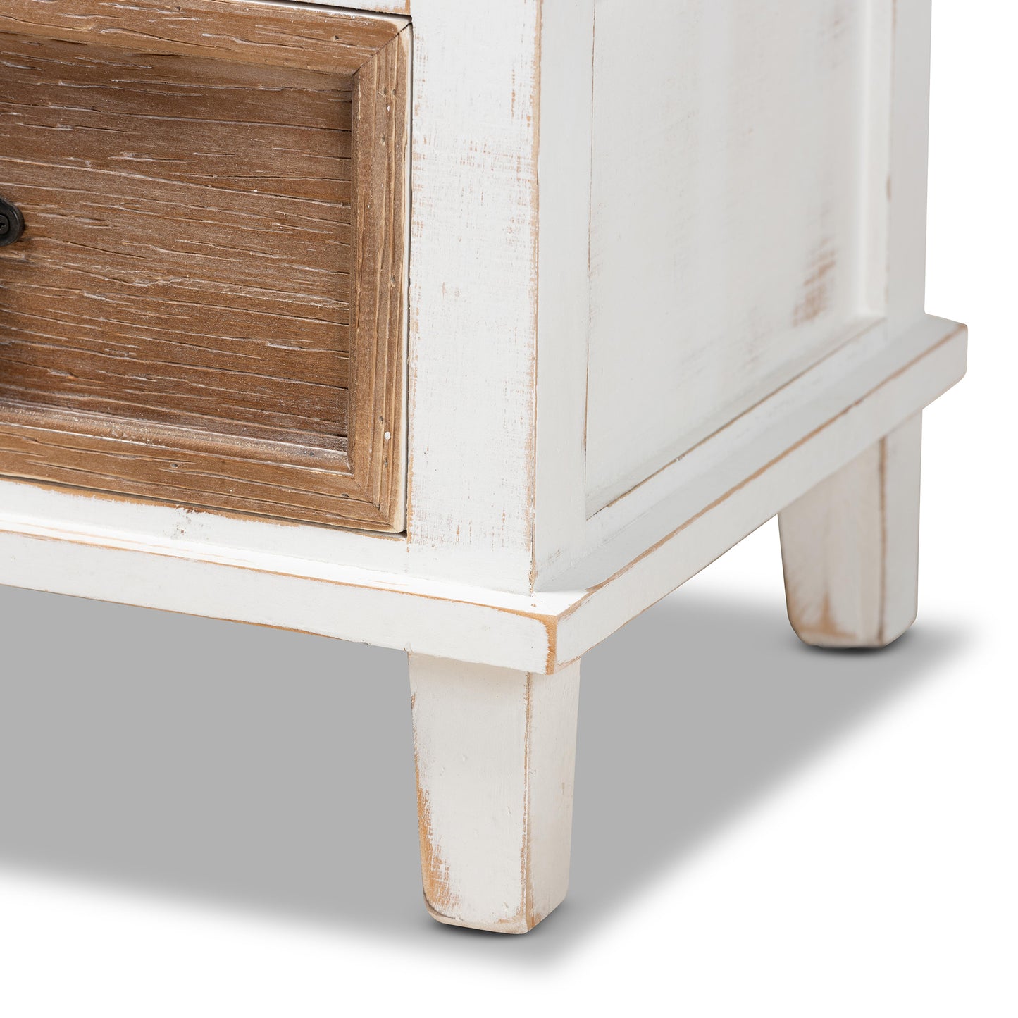 Baxton Studio Glynn Rustic Farmhouse Weathered Two-Tone White and Oak Brown Finished Wood 1-Drawer End Table | Cabinets | Modishstore - 9