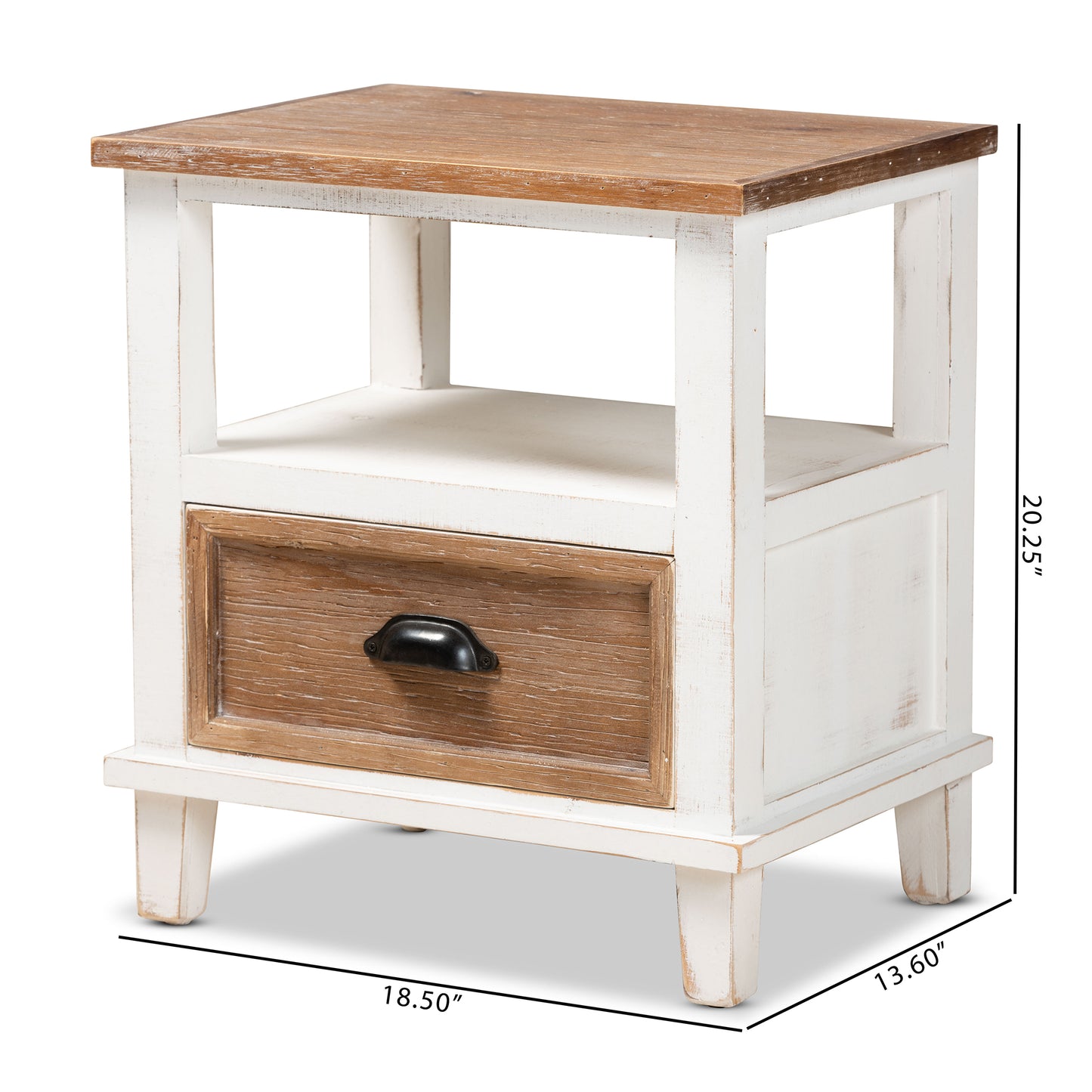 Baxton Studio Glynn Rustic Farmhouse Weathered Two-Tone White and Oak Brown Finished Wood 1-Drawer End Table | Cabinets | Modishstore - 3