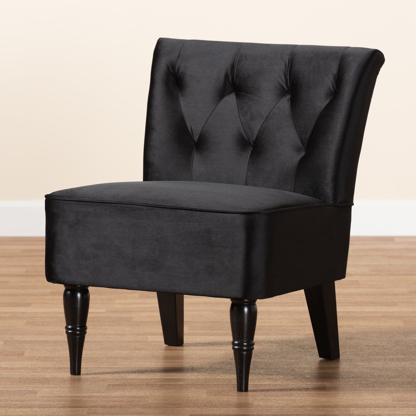 Baxton Studio Harmon Modern and Contemporary Transitional Black Velvet Fabric Upholstered and Black Finished Wood Accent Chair | Accent Chairs | Modishstore - 9