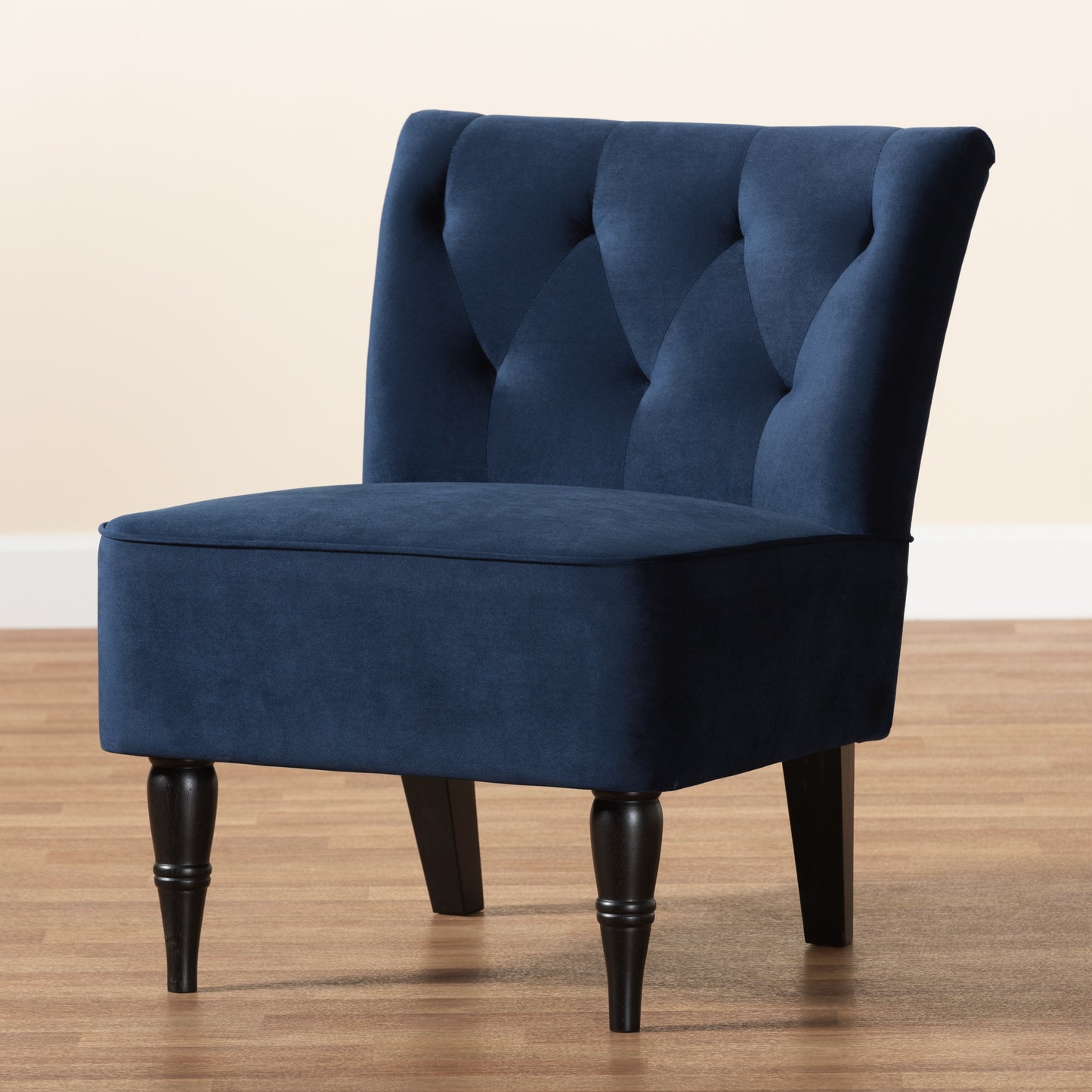 Baxton Studio Harmon Modern and Contemporary Transitional Navy Blue Velvet Fabric Upholstered and Black Finished Wood Accent Chair | Accent Chairs | Modishstore - 9