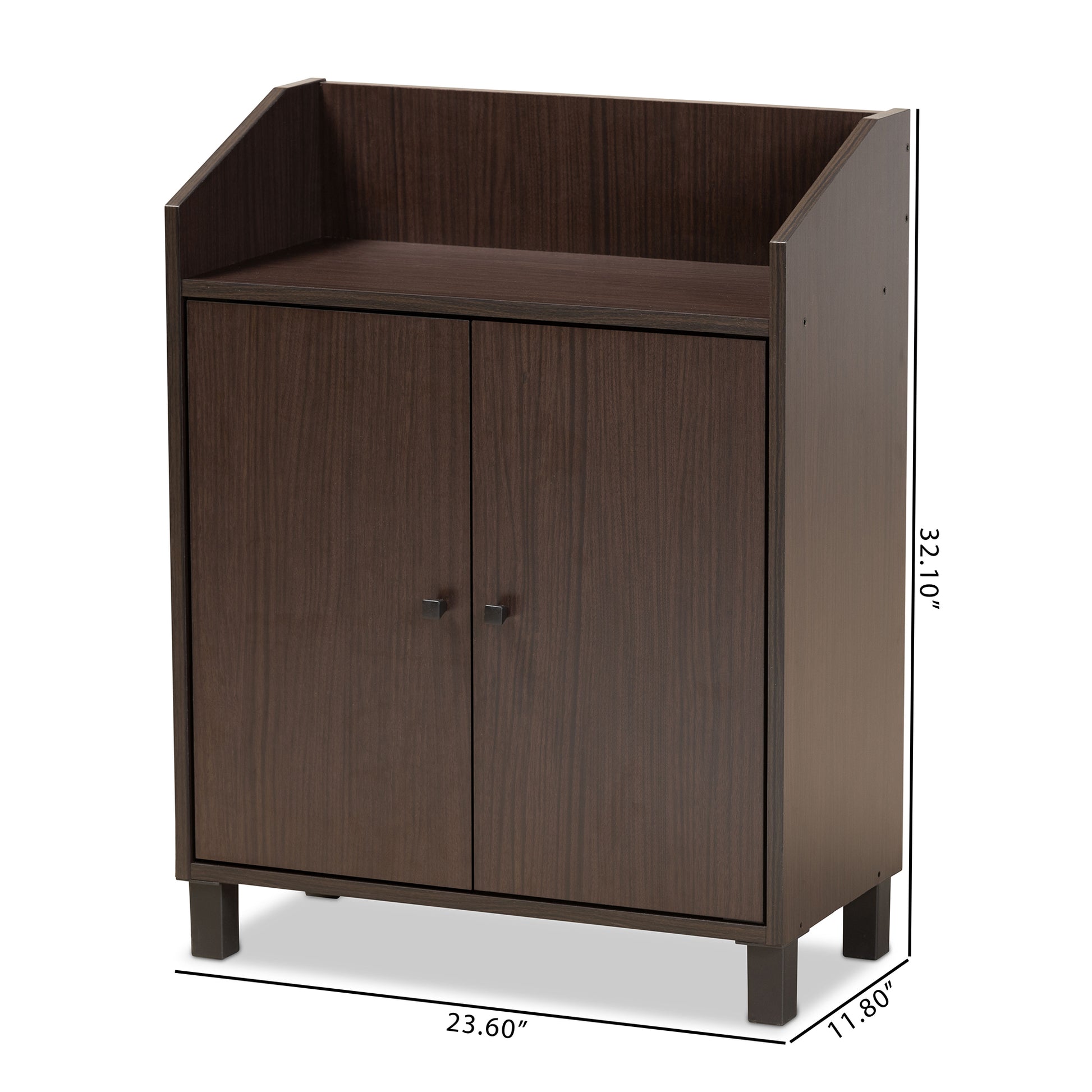 Baxton Studio Rossin Modern and Contemporary Dark Brown Finished Wood 2-Door Entryway Shoe Storage Cabinet with Top Shelf | Cabinets | Modishstore - 4