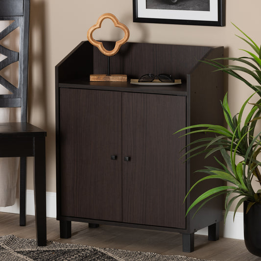 Baxton Studio Rossin Modern and Contemporary Dark Brown Finished Wood 2-Door Entryway Shoe Storage Cabinet with Top Shelf | Cabinets | Modishstore