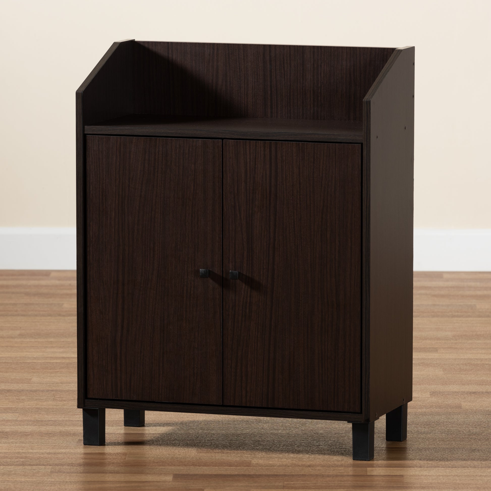 Baxton Studio Rossin Modern and Contemporary Dark Brown Finished Wood 2-Door Entryway Shoe Storage Cabinet with Top Shelf | Cabinets | Modishstore - 3