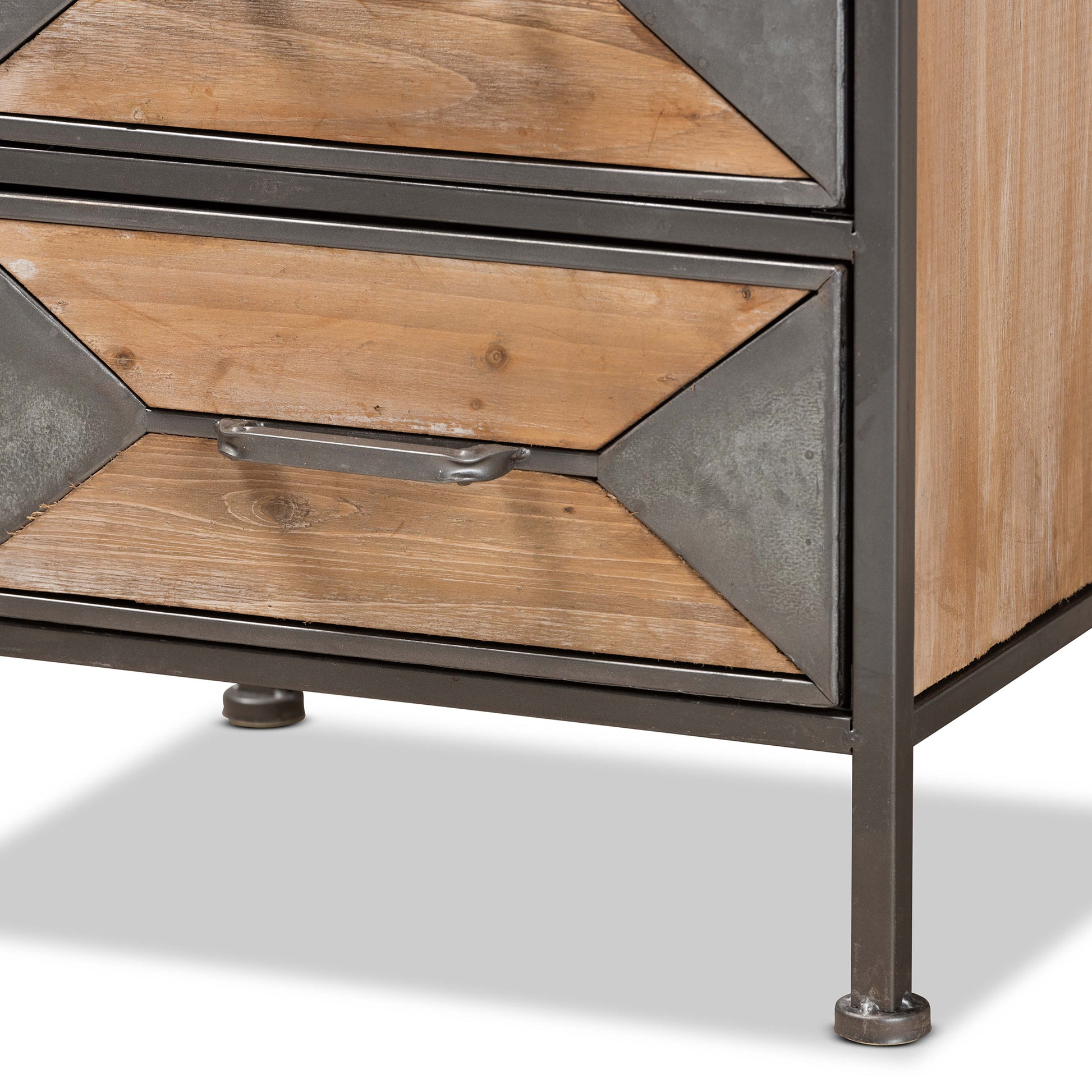 Baxton Studio Laurel Rustic Industrial Antique Grey Finished Metal and Whitewashed Oak Brown Finished Wood 3-Drawer End Table | Cabinets | Modishstore - 7