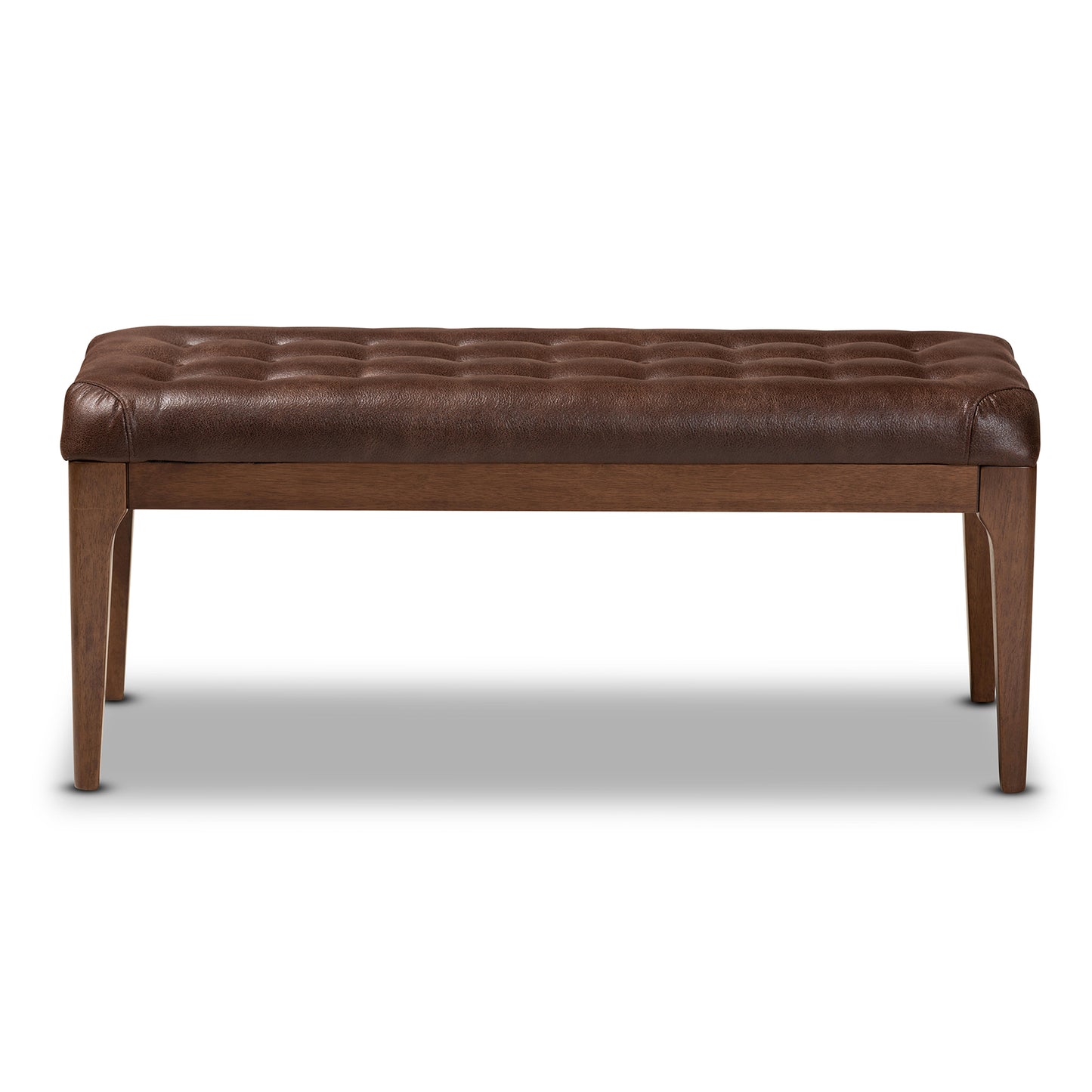 Baxton Studio Walsh Mid-Century Modern Dark Brown Leather-Effect Polyester Fabric Upholstered and Walnut Brown Finished Wood Dining Bench | Benches | Modishstore - 3