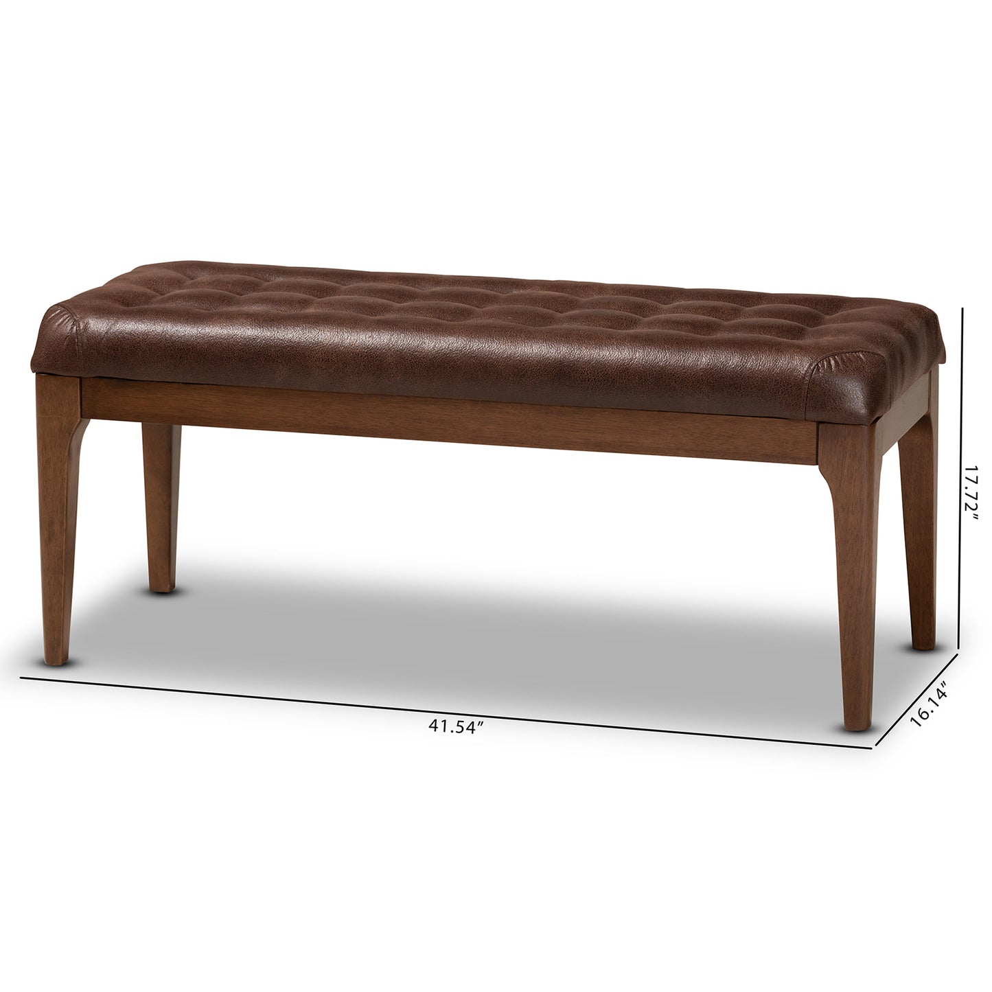 Baxton Studio Walsh Mid-Century Modern Dark Brown Leather-Effect Polyester Fabric Upholstered and Walnut Brown Finished Wood Dining Bench | Benches | Modishstore - 8