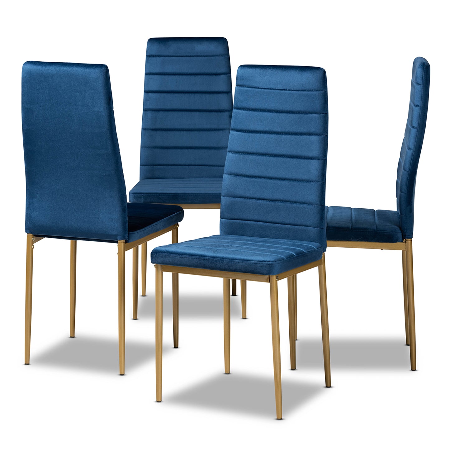 Baxton Studio Armand Modern Glam and Luxe Navy Blue Velvet Fabric Upholstered and Gold Finished Metal 4-Piece Dining Chair Set | Dining Chairs | Modishstore - 2