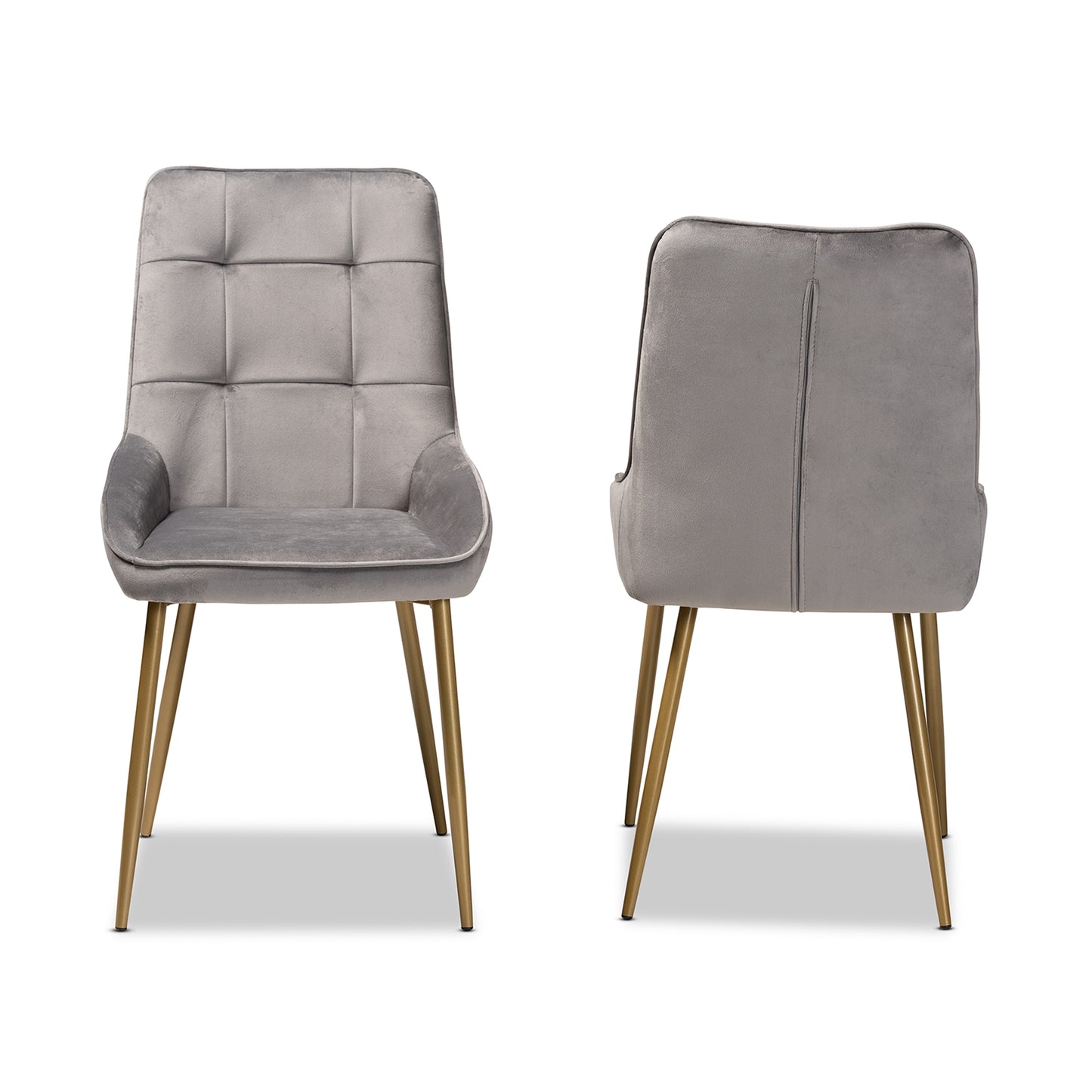 Baxton Studio Gavino Modern Luxe and Glam Grey Velvet Fabric Upholstered and Gold Finished Metal 2-Piece Dining Chair Set | Dining Chairs | Modishstore - 3