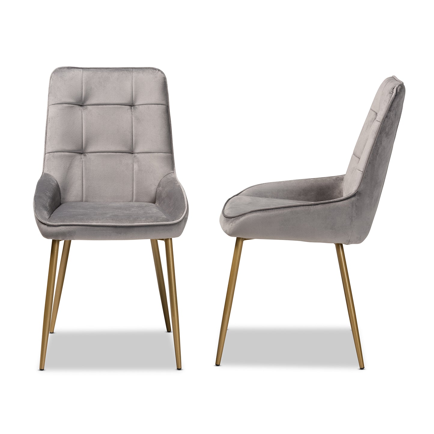 Baxton Studio Gavino Modern Luxe and Glam Grey Velvet Fabric Upholstered and Gold Finished Metal 2-Piece Dining Chair Set | Dining Chairs | Modishstore - 4