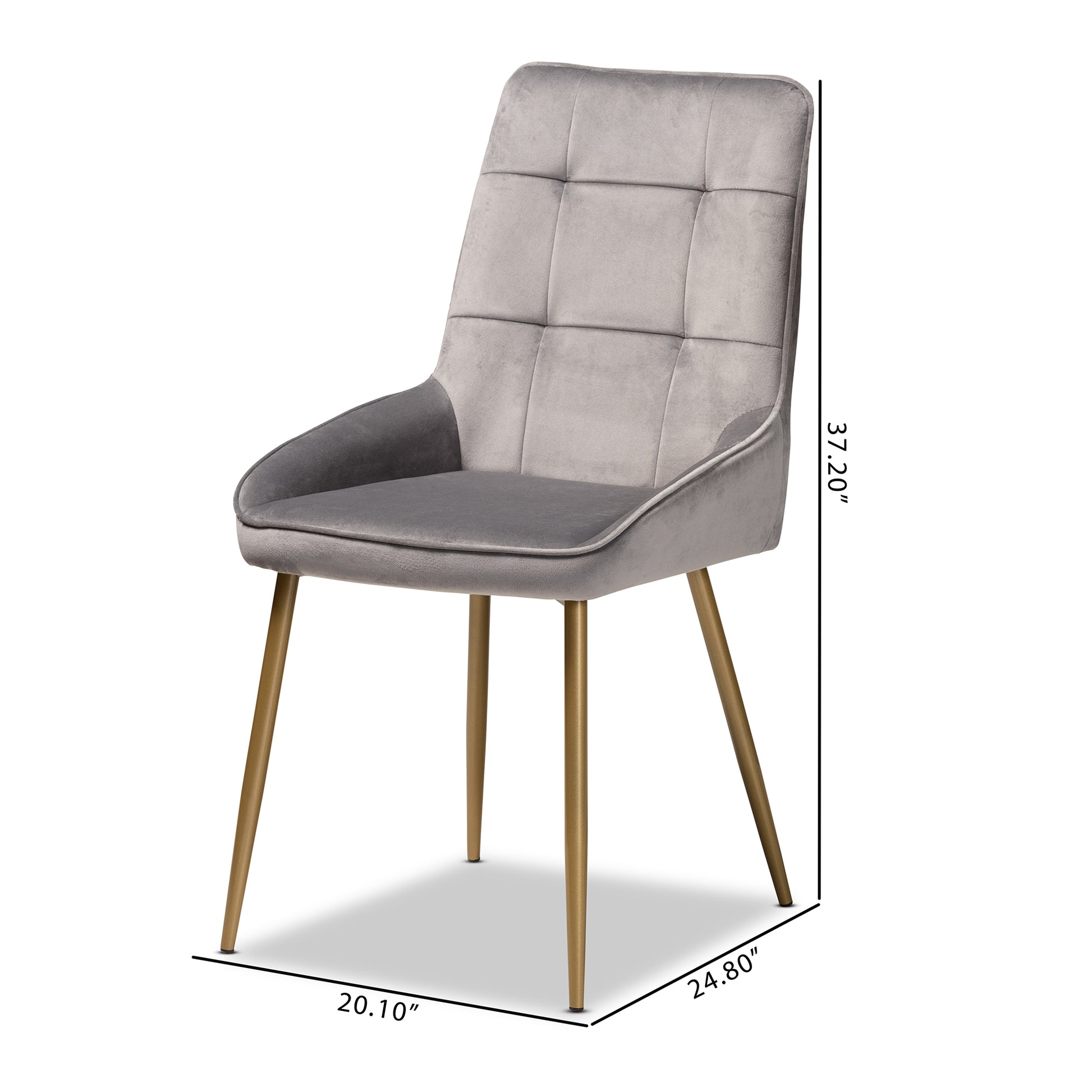 Baxton Studio Gavino Modern Luxe and Glam Grey Velvet Fabric Upholstered and Gold Finished Metal 2-Piece Dining Chair Set | Dining Chairs | Modishstore - 8