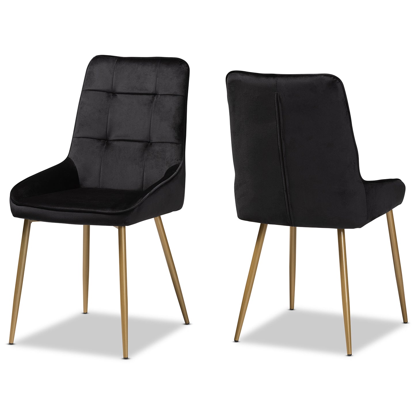 Baxton Studio Gavino Modern Luxe and Glam Black Velvet Fabric Upholstered and Gold Finished Metal 2-Piece Dining Chair Set | Dining Chairs | Modishstore - 2