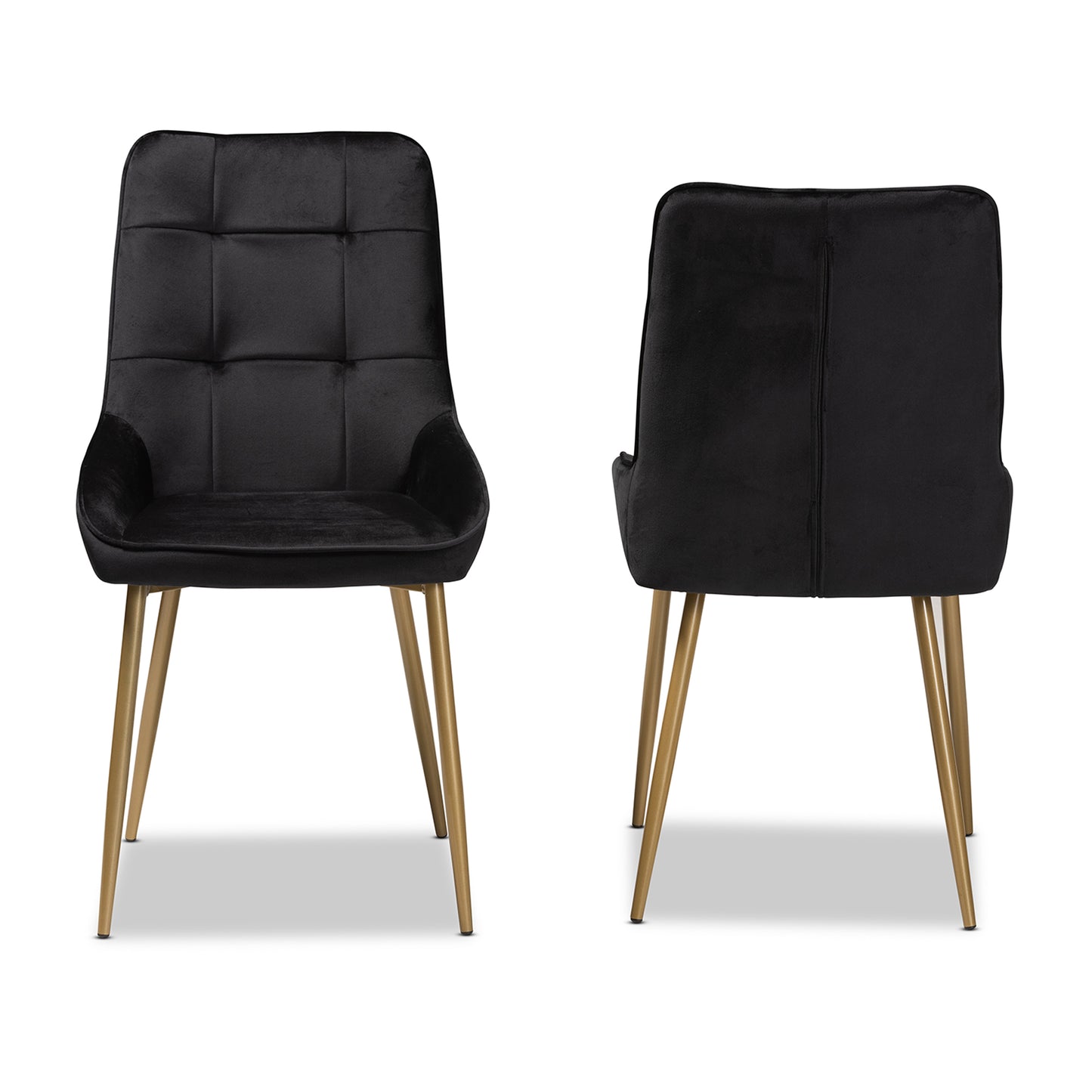 Baxton Studio Gavino Modern Luxe and Glam Black Velvet Fabric Upholstered and Gold Finished Metal 2-Piece Dining Chair Set | Dining Chairs | Modishstore - 3