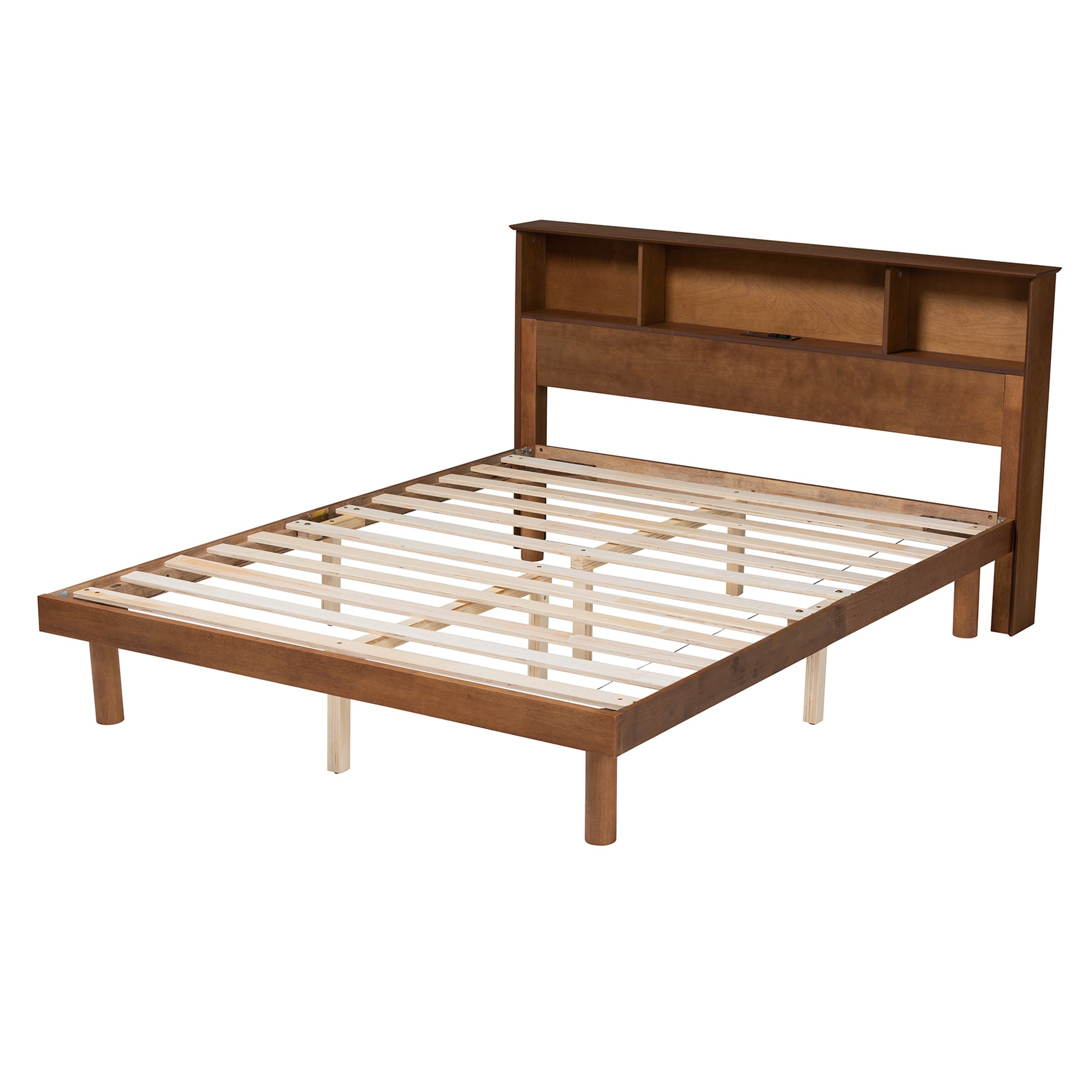 Baxton Studio Lochlan Mid-Century Modern Transitional Walnut Brown Finished Wood Queen Size Platform Bed with Charging Station | Beds | Modishstore - 4