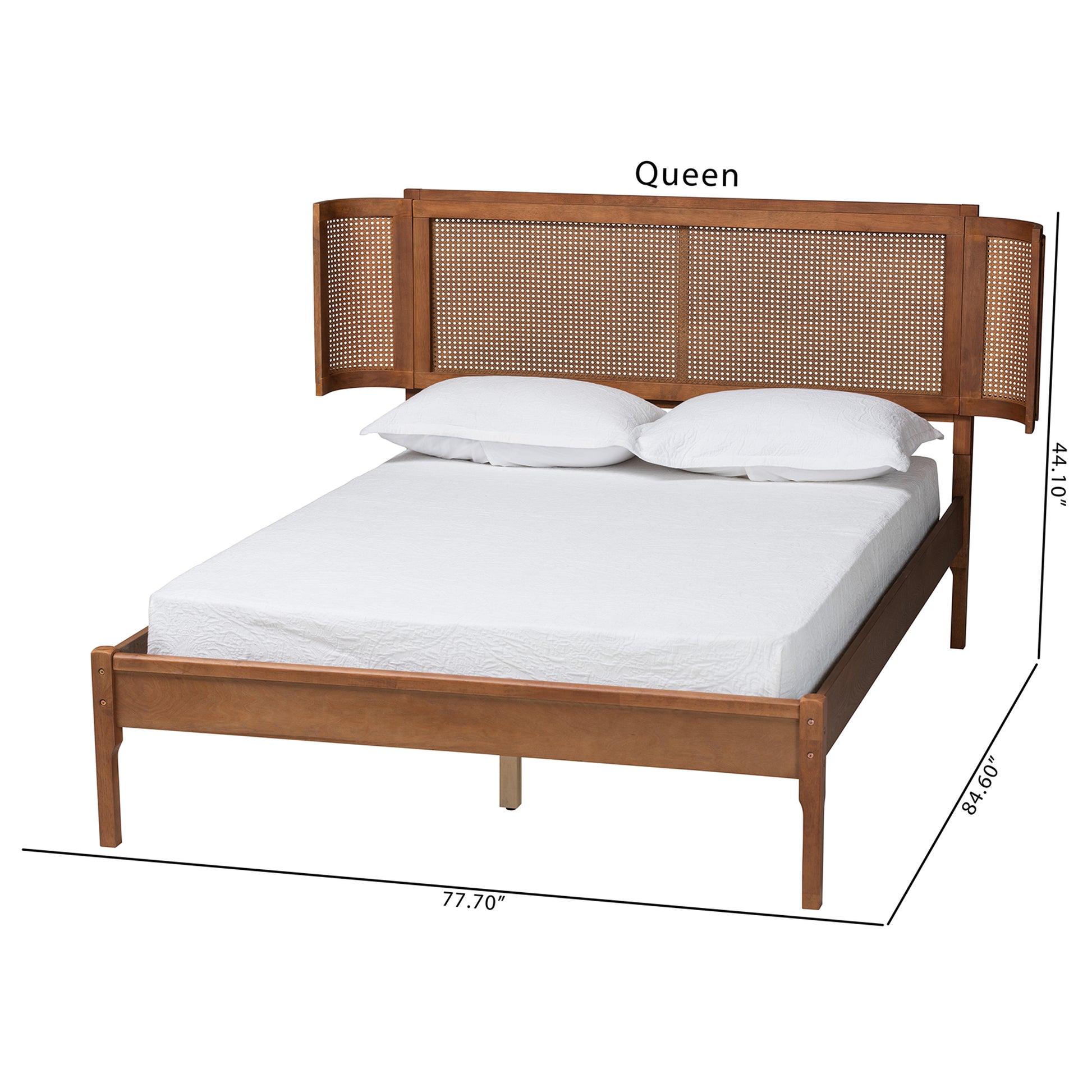 Baxton Studio Eridian Mid-Century Modern Walnut Brown Finished Wood and Natural Rattan Full Size Platform Bed | Beds | Modishstore - 9