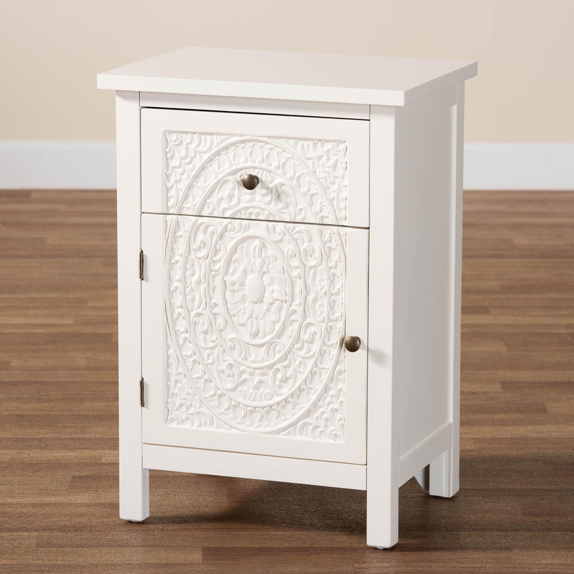 Baxton Studio Lambert Classic and Traditional White Finished Wood 1-Drawer End Table | Cabinets | Modishstore - 3