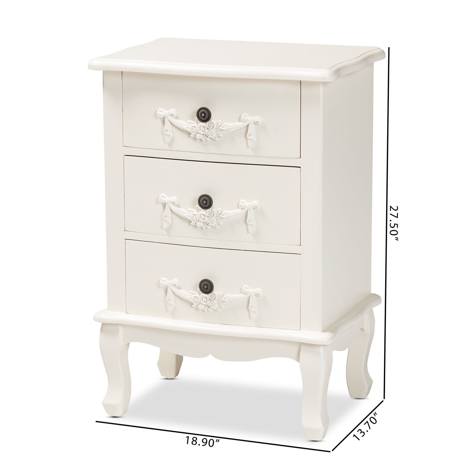 Baxton Studio Callen Classic and Traditional White Finished Wood 3-Drawer End Table | Cabinets | Modishstore - 3