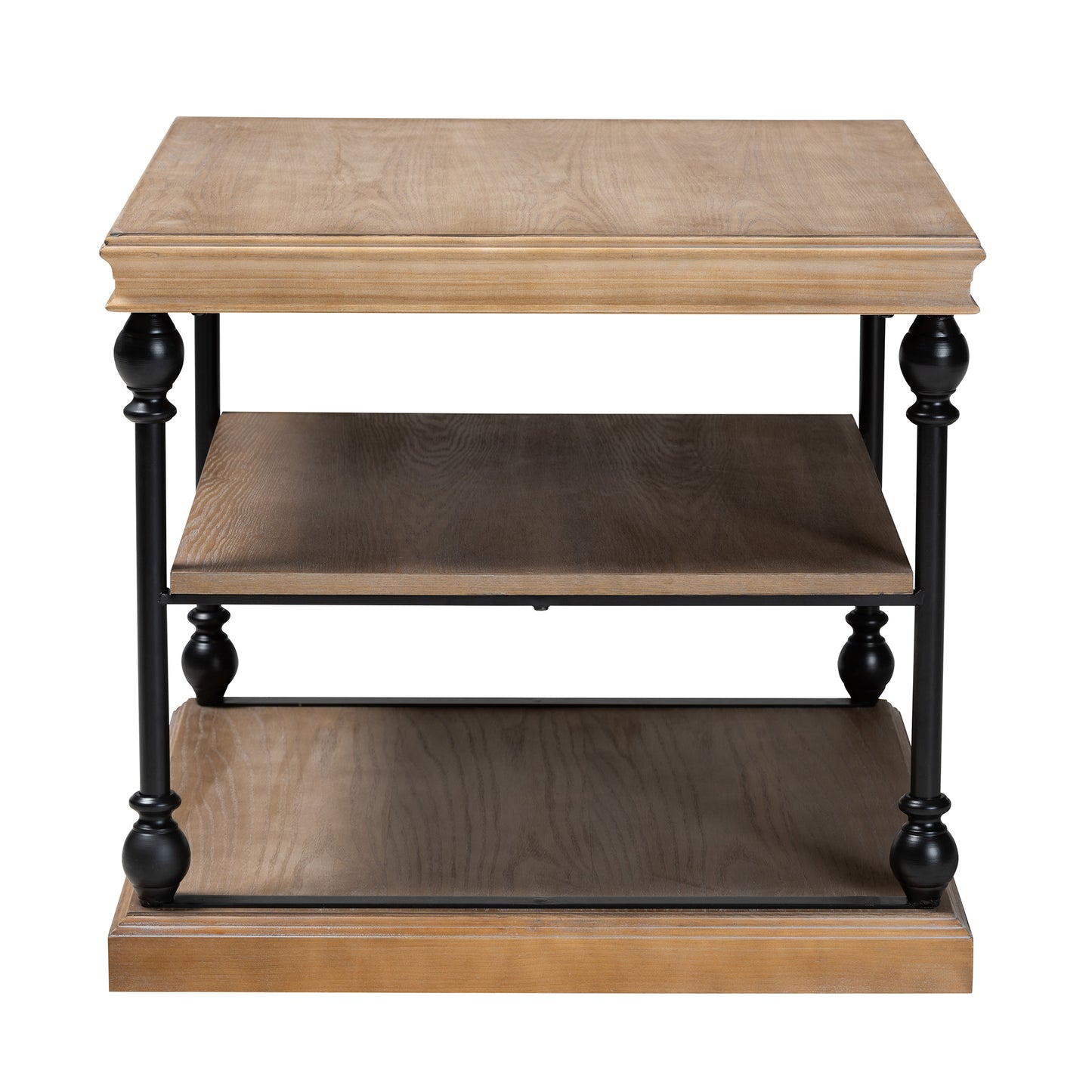 Baxton Studio Sebastian Traditional Industrial Greywashed Wood and Black Metal 3-Tier End Table | End Tables | Modishstore - 3