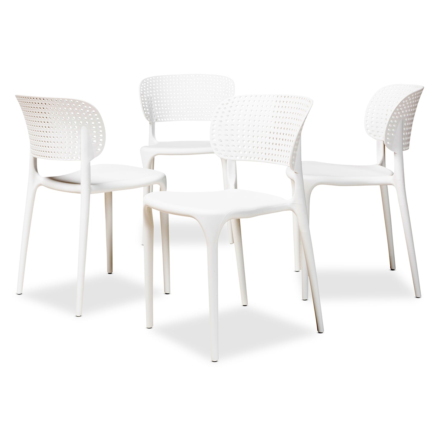 Baxton Studio Rae Modern and Contemporary White Finished Polypropylene Plastic 4-Piece Stackable Dining Chair Set | Dining Chairs | Modishstore - 3