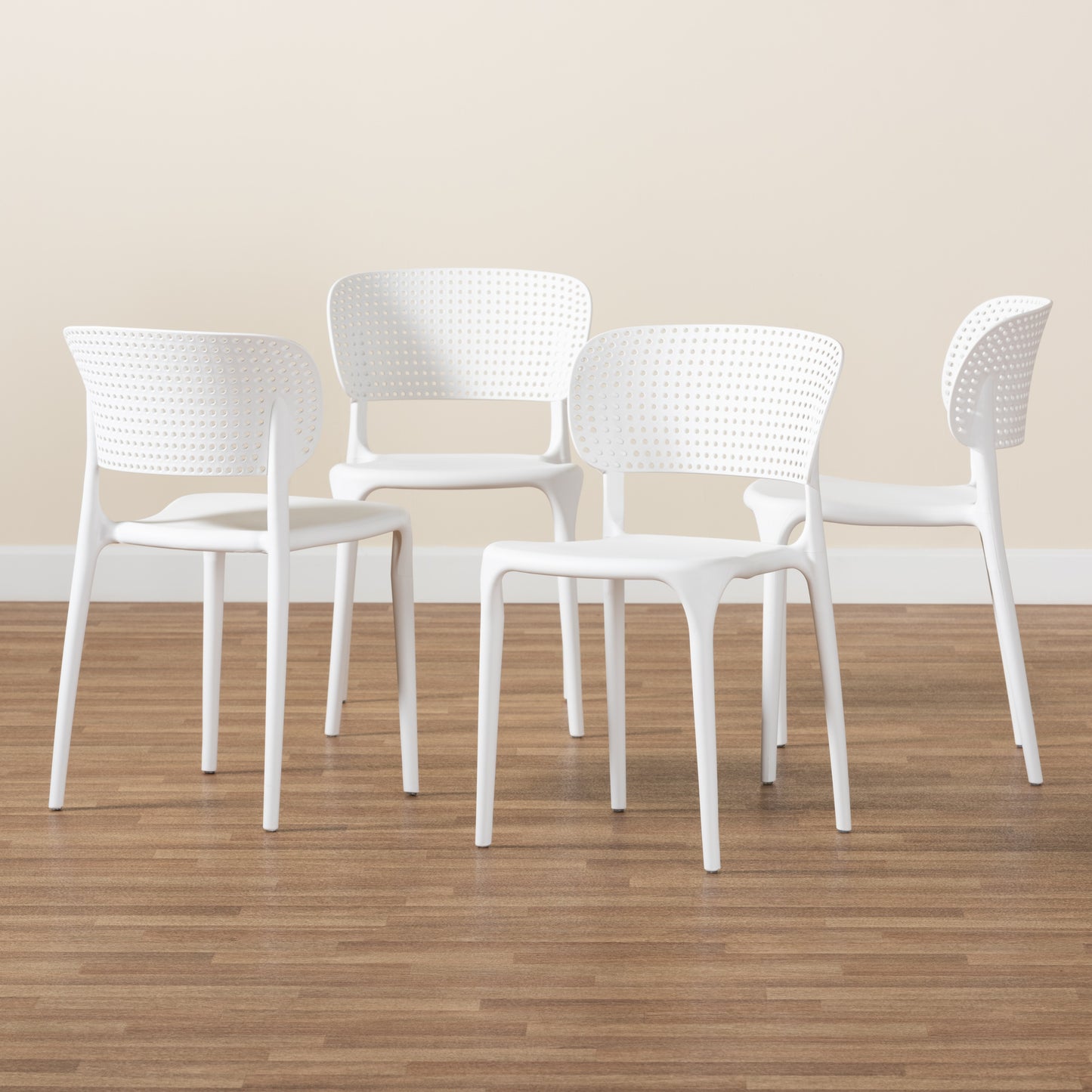 Baxton Studio Rae Modern and Contemporary White Finished Polypropylene Plastic 4-Piece Stackable Dining Chair Set | Dining Chairs | Modishstore - 8