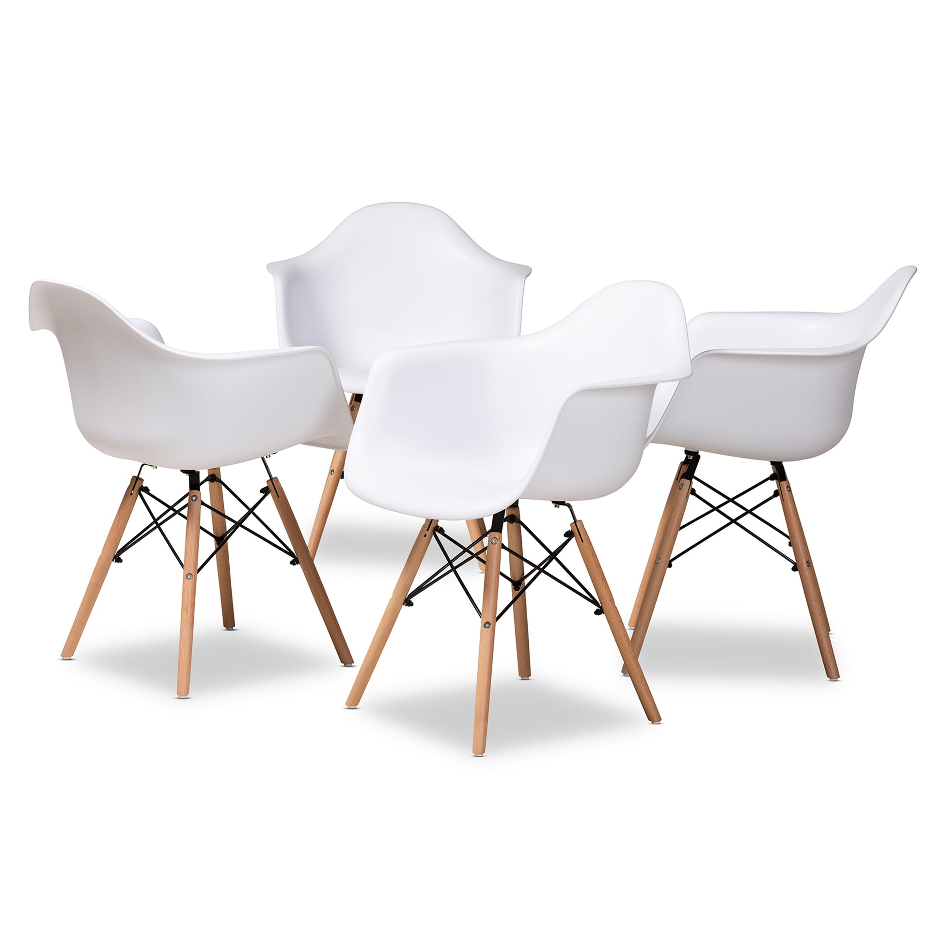 Baxton Studio Galen Modern and Contemporary White Finished Polypropylene Plastic and Oak Brown Finished Wood 4-Piece Dining Chair Set | Dining Chairs | Modishstore - 2