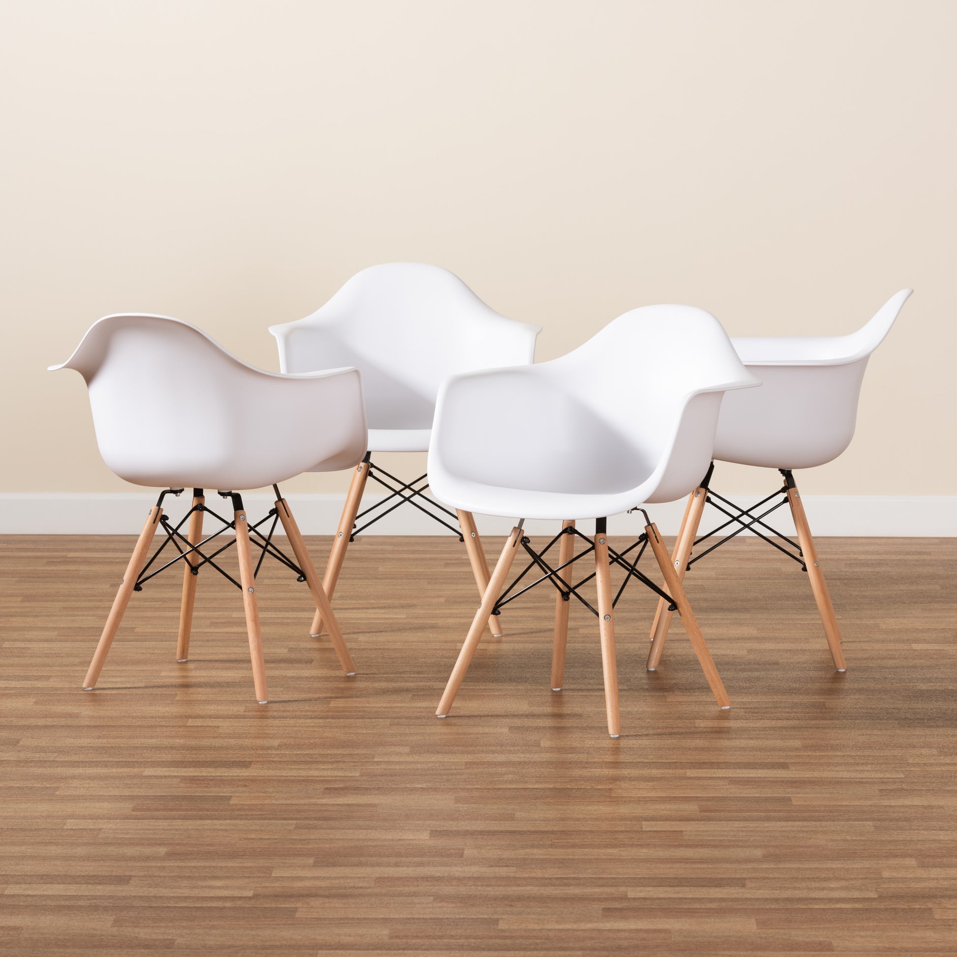 Baxton Studio Galen Modern and Contemporary White Finished Polypropylene Plastic and Oak Brown Finished Wood 4-Piece Dining Chair Set | Dining Chairs | Modishstore - 7