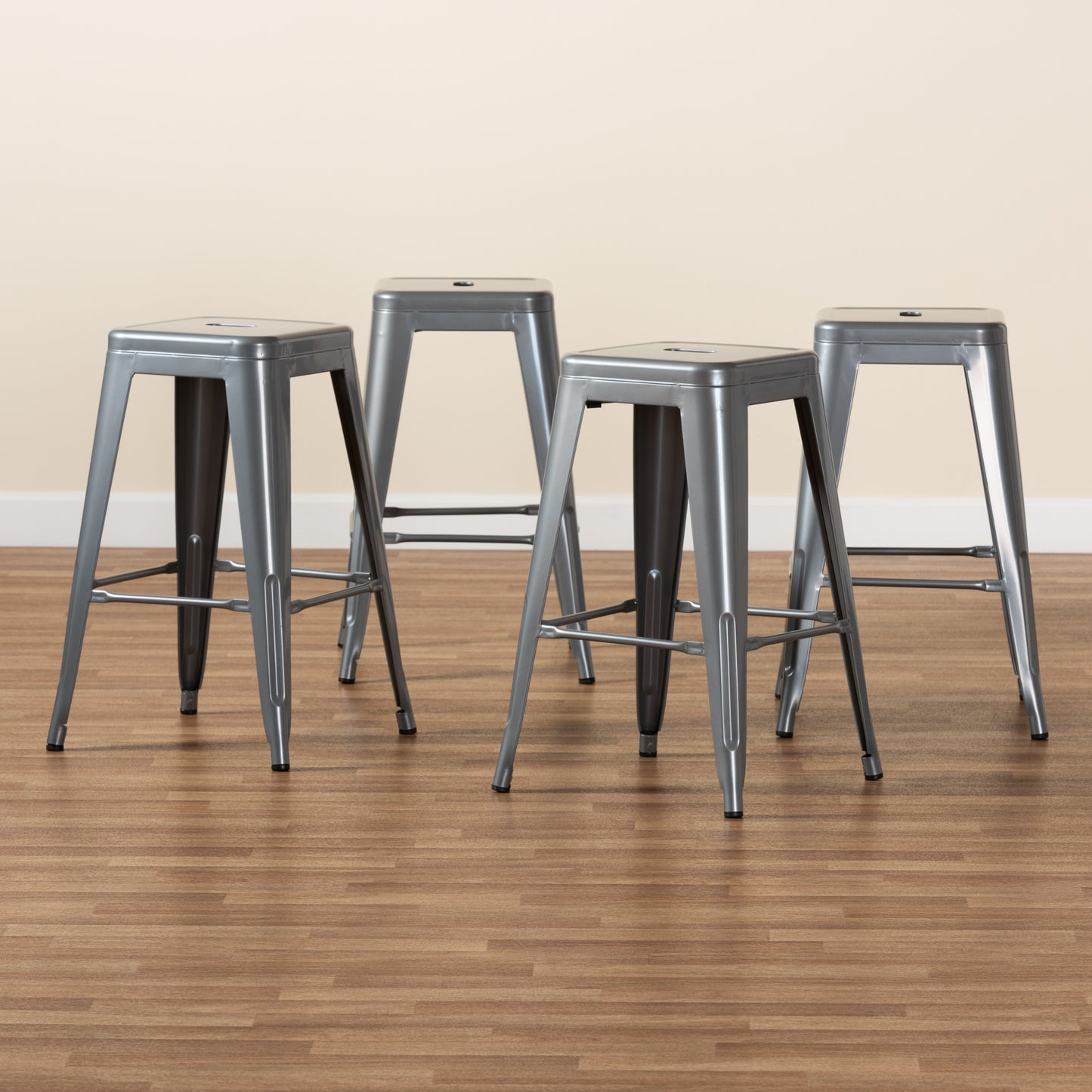 Baxton Studio Horton Modern and Contemporary Industrial Grey Finished Metal 4-Piece Stackable Counter Stool Set | Counter Stools | Modishstore - 7