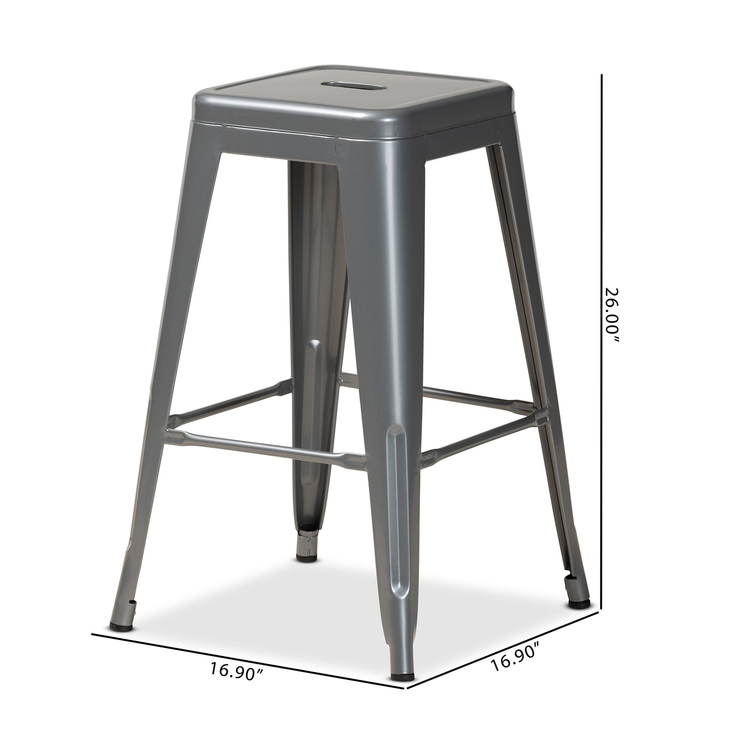 Baxton Studio Horton Modern and Contemporary Industrial Grey Finished Metal 4-Piece Stackable Counter Stool Set | Counter Stools | Modishstore - 8