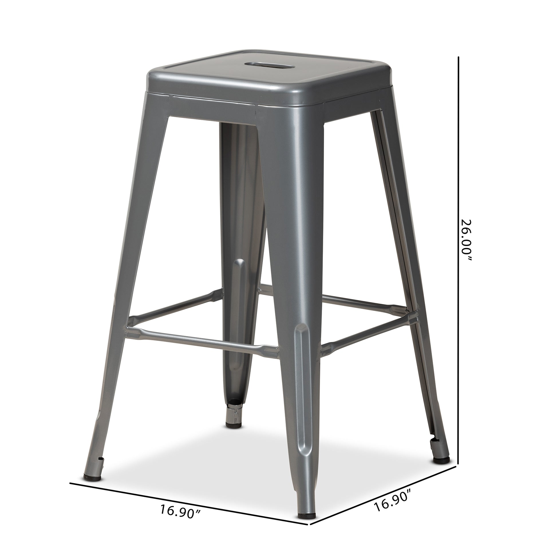 Baxton Studio Horton Modern and Contemporary Industrial Grey Finished Metal 4-Piece Stackable Counter Stool Set | Counter Stools | Modishstore - 8