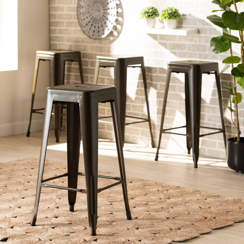 Baxton Studio Horton Modern and Contemporary Industrial Gunmetal Finished Metal 4-Piece Stackable Bar Stool Set | Bar Stools | Modishstore