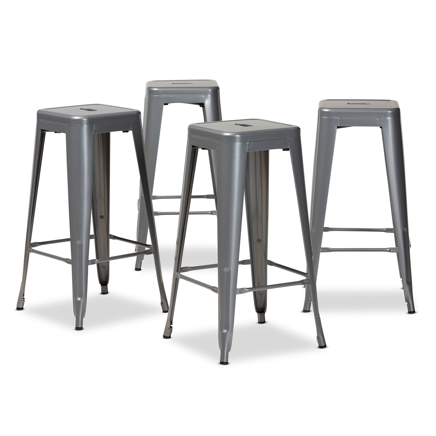 Baxton Studio Horton Modern and Contemporary Industrial Grey Finished Metal 4-Piece Stackable Bar Stool Set | Bar Stools | Modishstore - 2