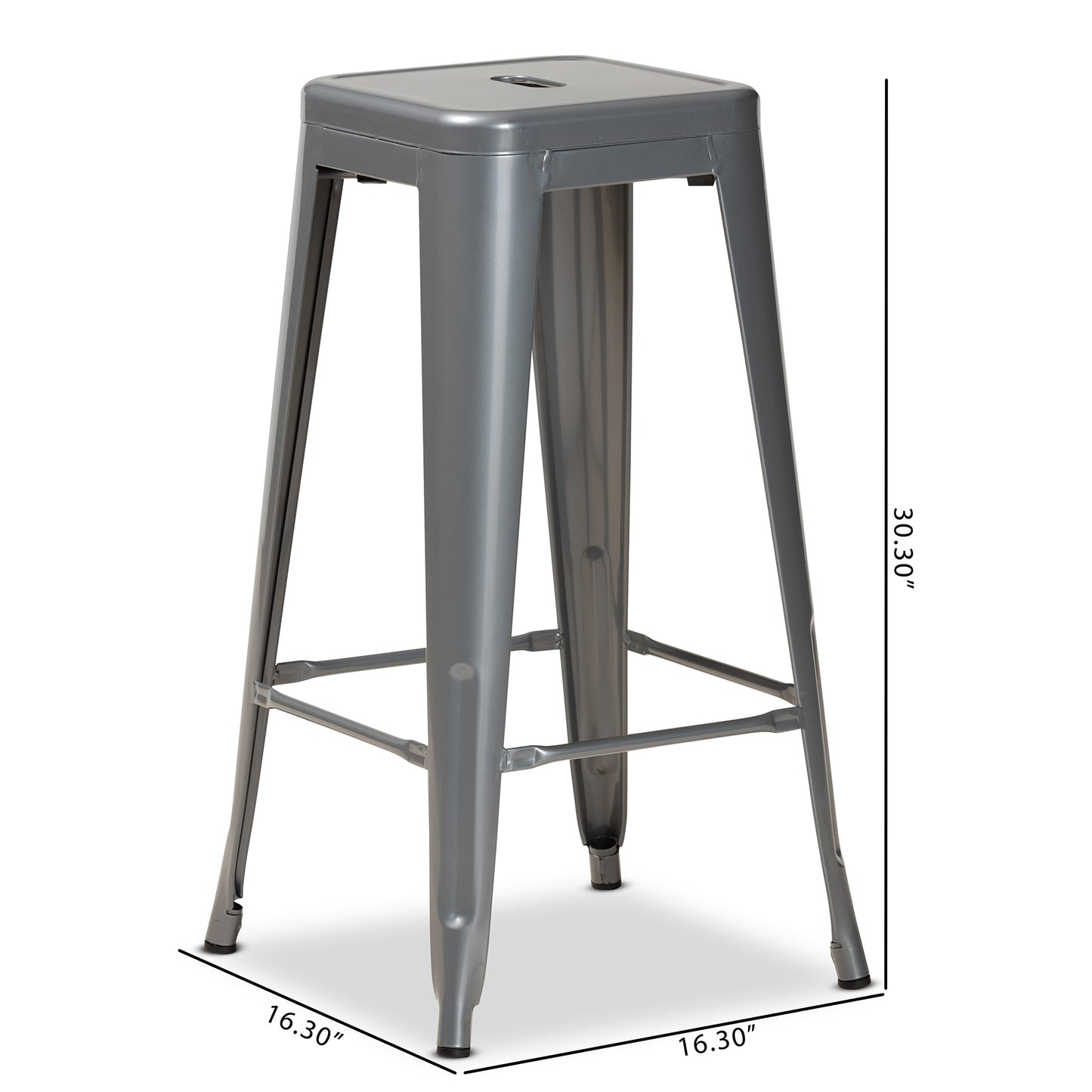 Baxton Studio Horton Modern and Contemporary Industrial Grey Finished Metal 4-Piece Stackable Bar Stool Set | Bar Stools | Modishstore - 8