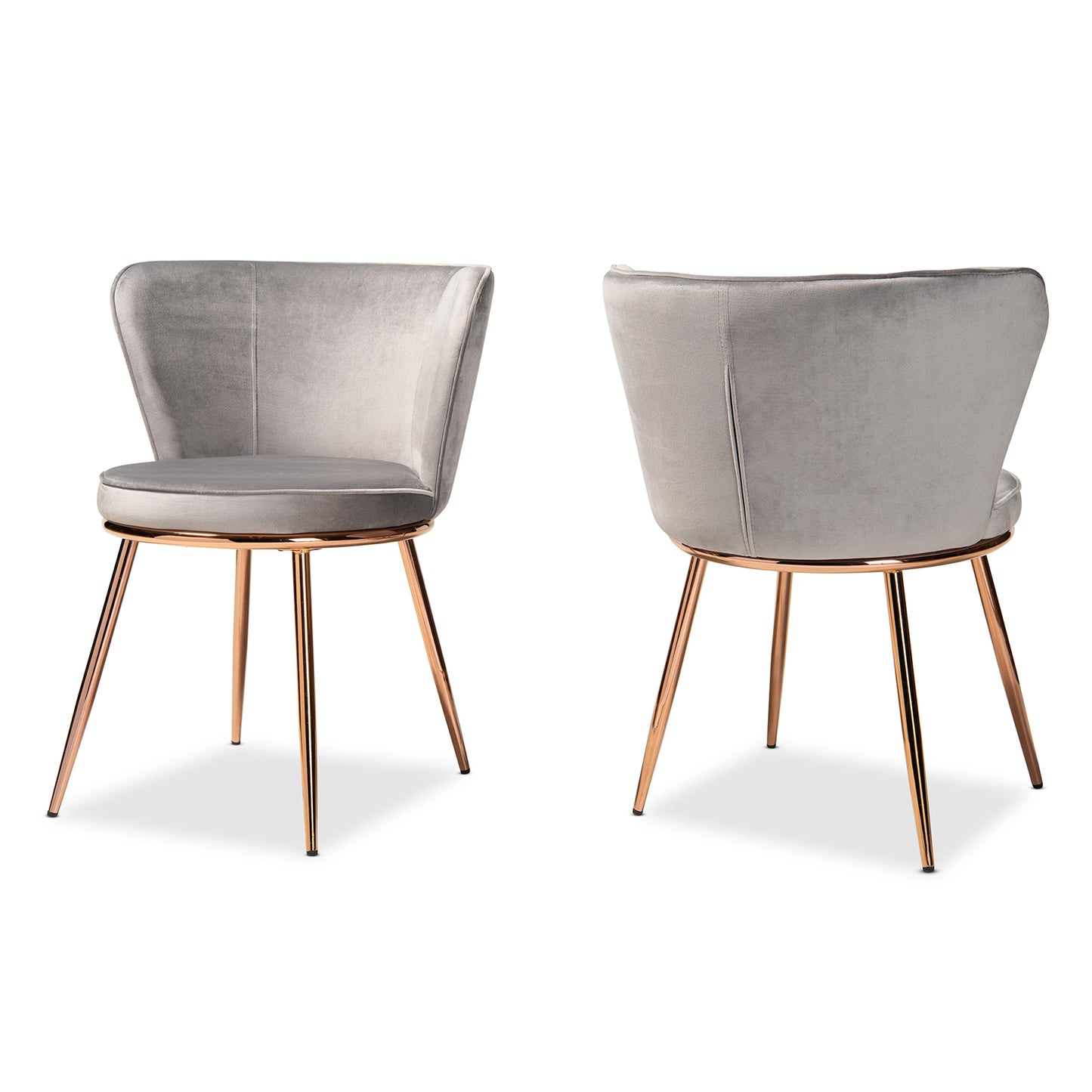 Baxton Studio Farah Modern Luxe and Glam Grey Velvet Fabric Upholstered and Rose Gold Finished Metal 2-Piece Dining Chair Set | Dining Chairs | Modishstore - 4