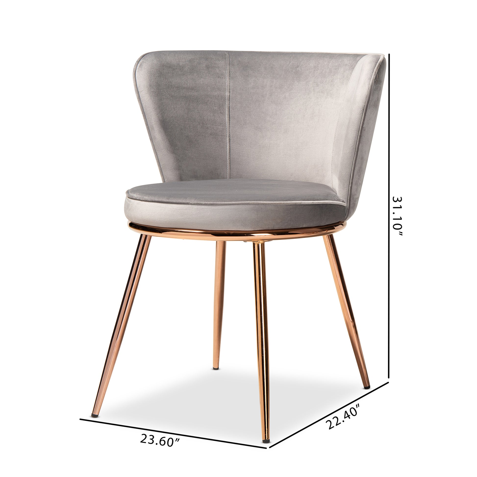 Baxton Studio Farah Modern Luxe and Glam Grey Velvet Fabric Upholstered and Rose Gold Finished Metal 2-Piece Dining Chair Set | Dining Chairs | Modishstore - 3