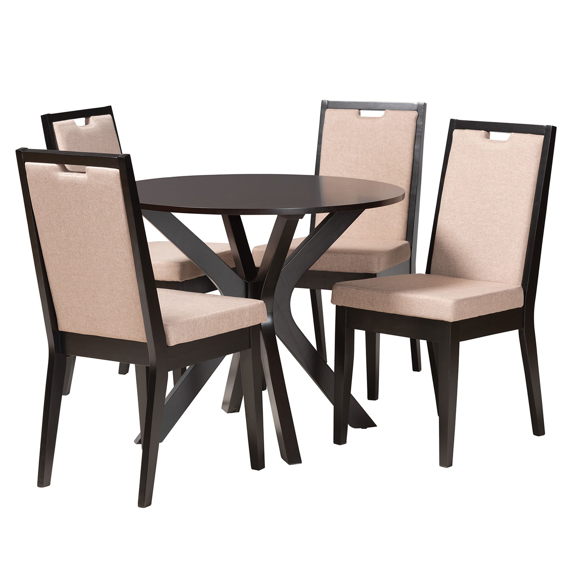 Baxton Studio Eira Modern Sand Fabric and Dark Brown Finished Wood 5-Piece Dining Set | Dining Sets | Modishstore - 2