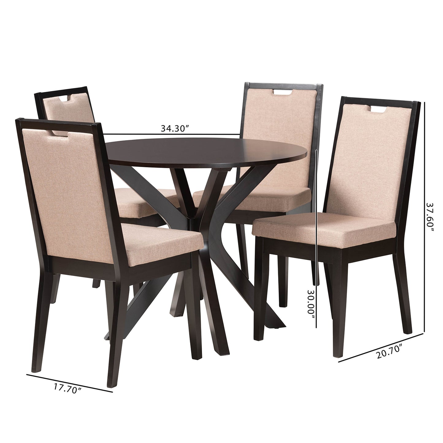 Baxton Studio Eira Modern Sand Fabric and Dark Brown Finished Wood 5-Piece Dining Set | Dining Sets | Modishstore - 10