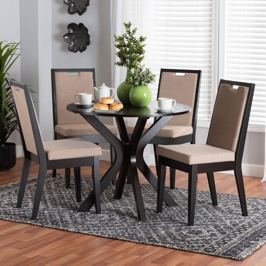 Baxton Studio Eira Modern Sand Fabric and Dark Brown Finished Wood 5-Piece Dining Set | Dining Sets | Modishstore