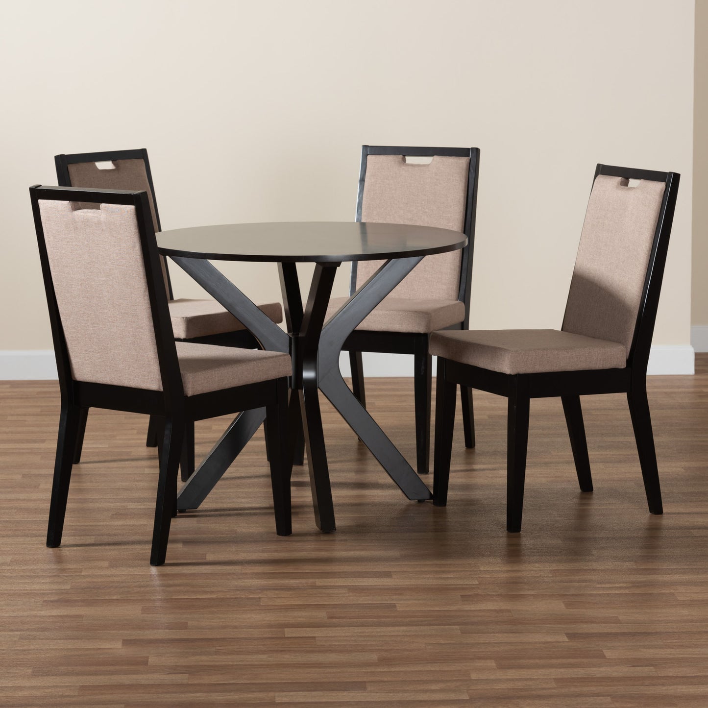 Baxton Studio Eira Modern Sand Fabric and Dark Brown Finished Wood 5-Piece Dining Set | Dining Sets | Modishstore - 9