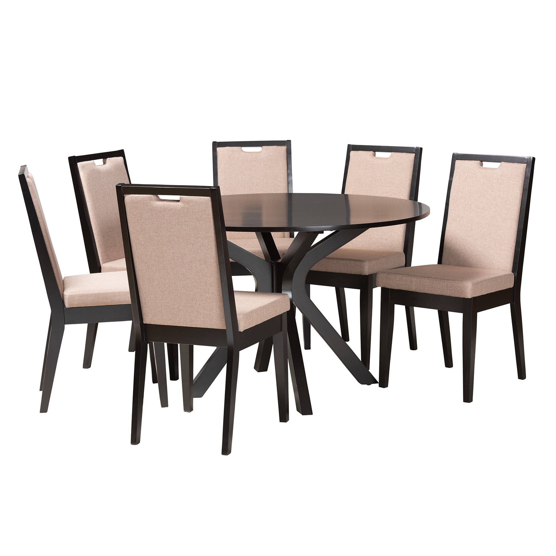 Baxton Studio Eira Modern Sand Fabric and Dark Brown Finished Wood 7-Piece Dining Set | Dining Sets | Modishstore - 2