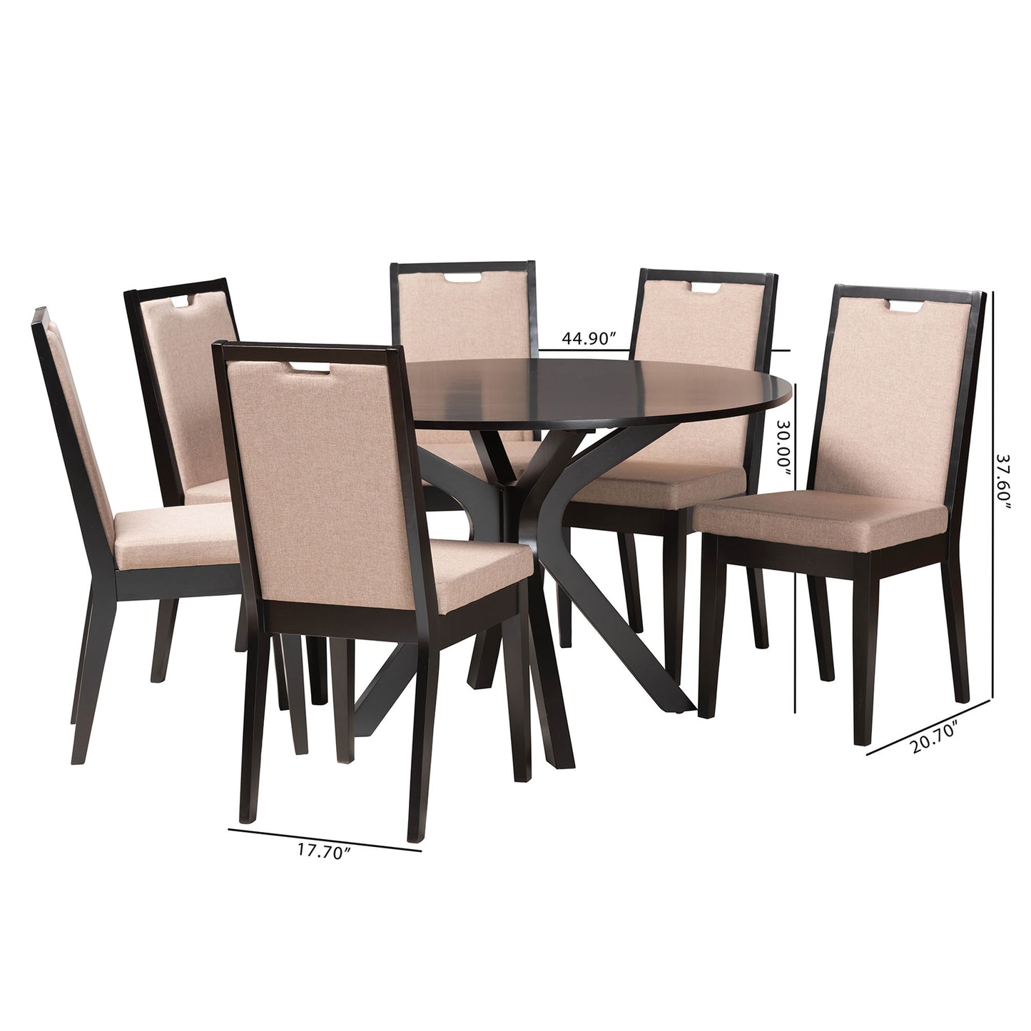 Baxton Studio Eira Modern Sand Fabric and Dark Brown Finished Wood 7-Piece Dining Set | Dining Sets | Modishstore - 10